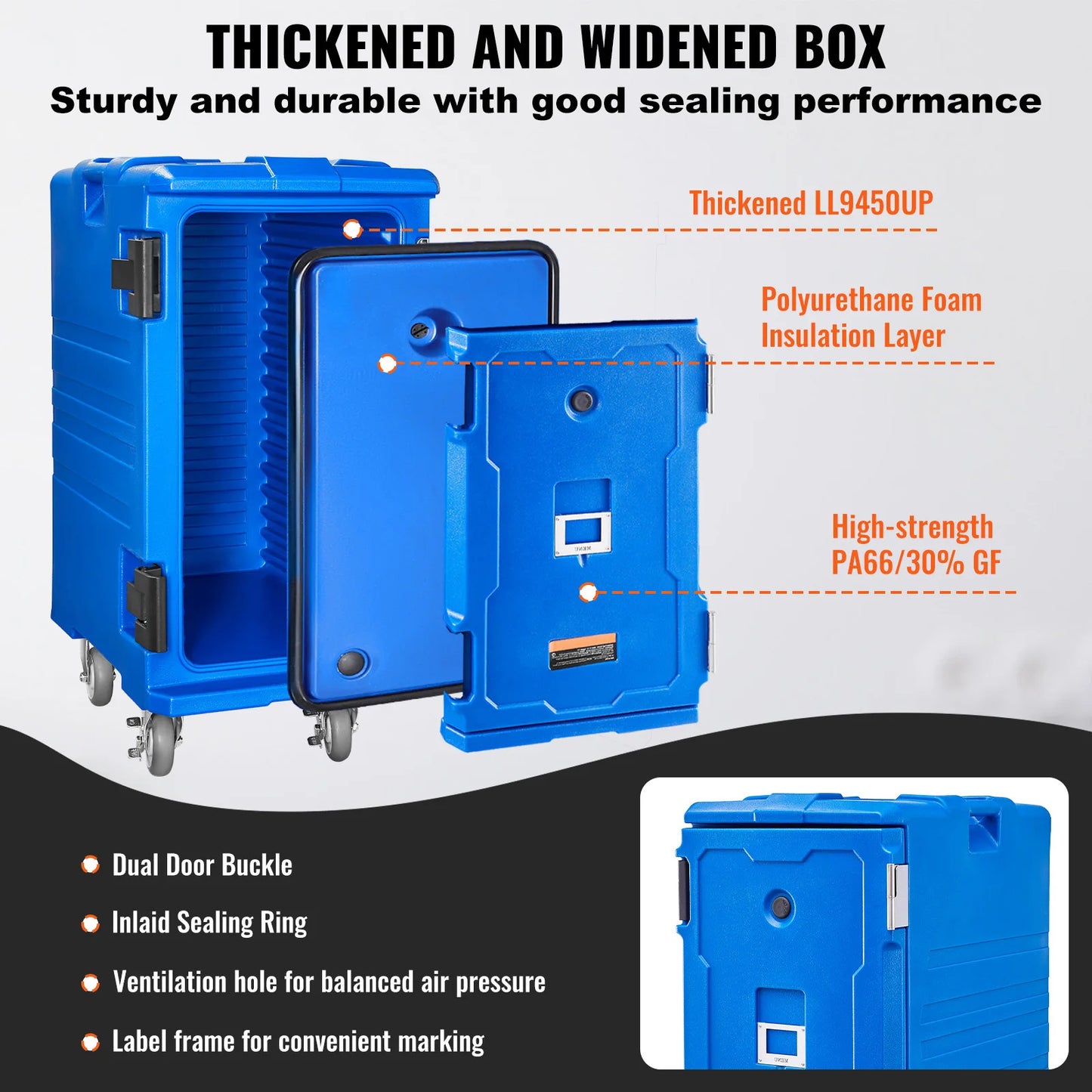 SucceBuy75-120 L Insulated Food Pan Carrier Food Box Front Loading Food Warmer with Handle&Double Buckles for Restaurant Canteen
