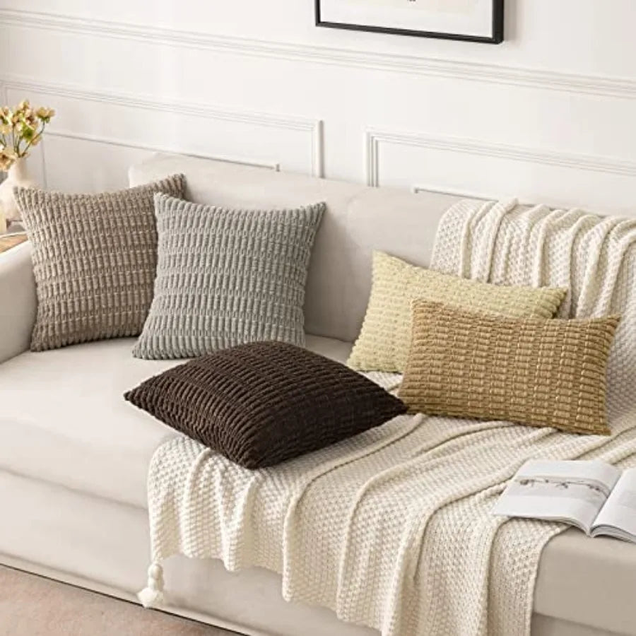 Pack of 2 Corduroy Decorative Throw Pillow Covers 18x18 Inch Soft Boho Striped Pillow Covers Modern Farmhouse Home Decor for So