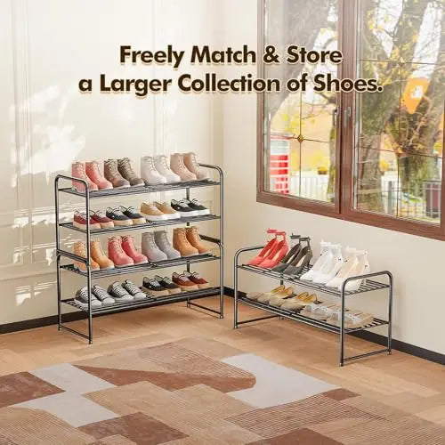 2 Pack Metal 2 Tier Stackable Wire Shoe Organizer Shelf