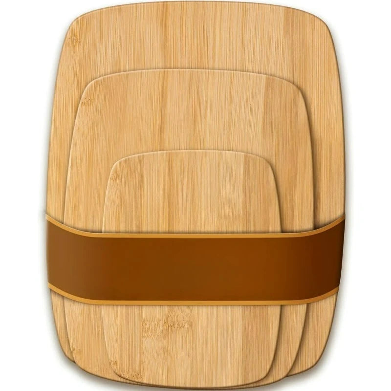 Reversible Bamboo Kitchen Cutting Board Set For Meal Prep