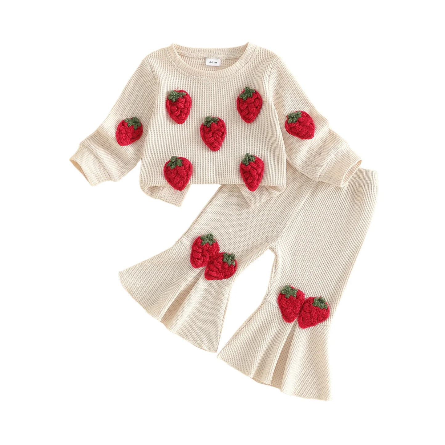 Baby Girl Strawberry Crew Neck Sweatshirt Flare Pants Set