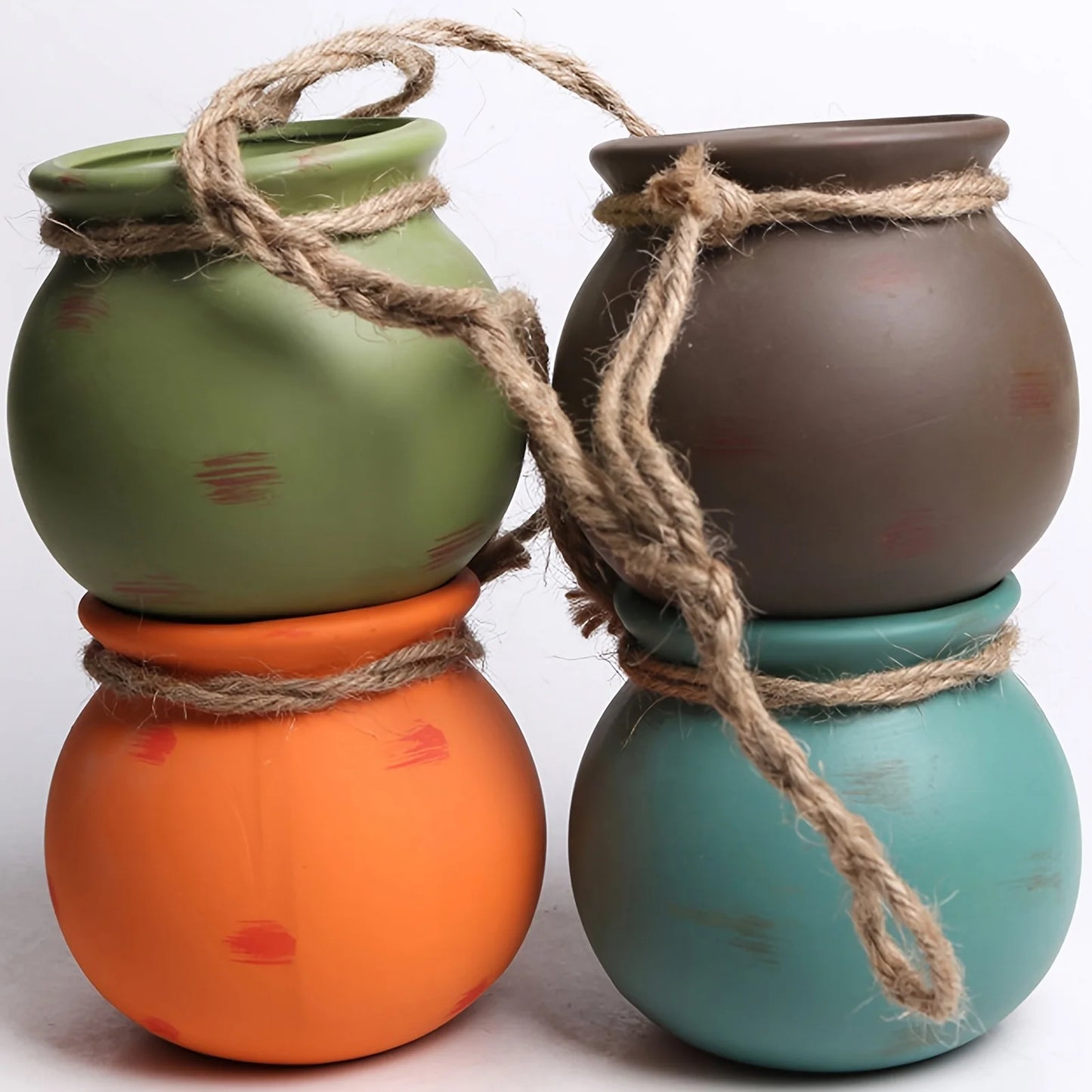 Ceramic Hanging Plant Baskets Macrame Rope Holder for Succulents