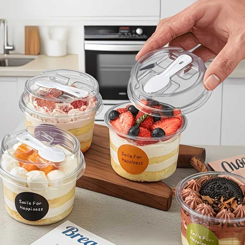 Reusable Plastic Dessert Cups With Lids And Spoons For Parties