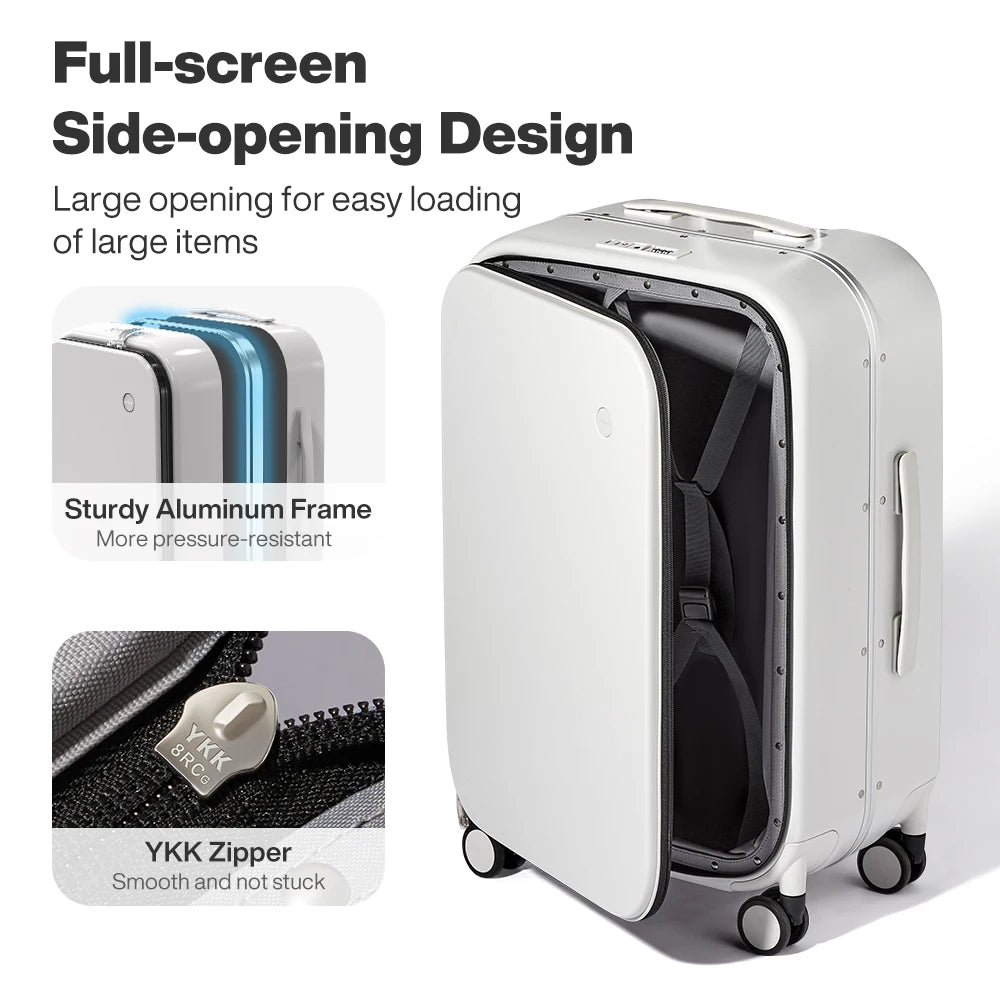Mixi Aluminum Frame Carry On Luggage Front Opening Rolling Suitcase