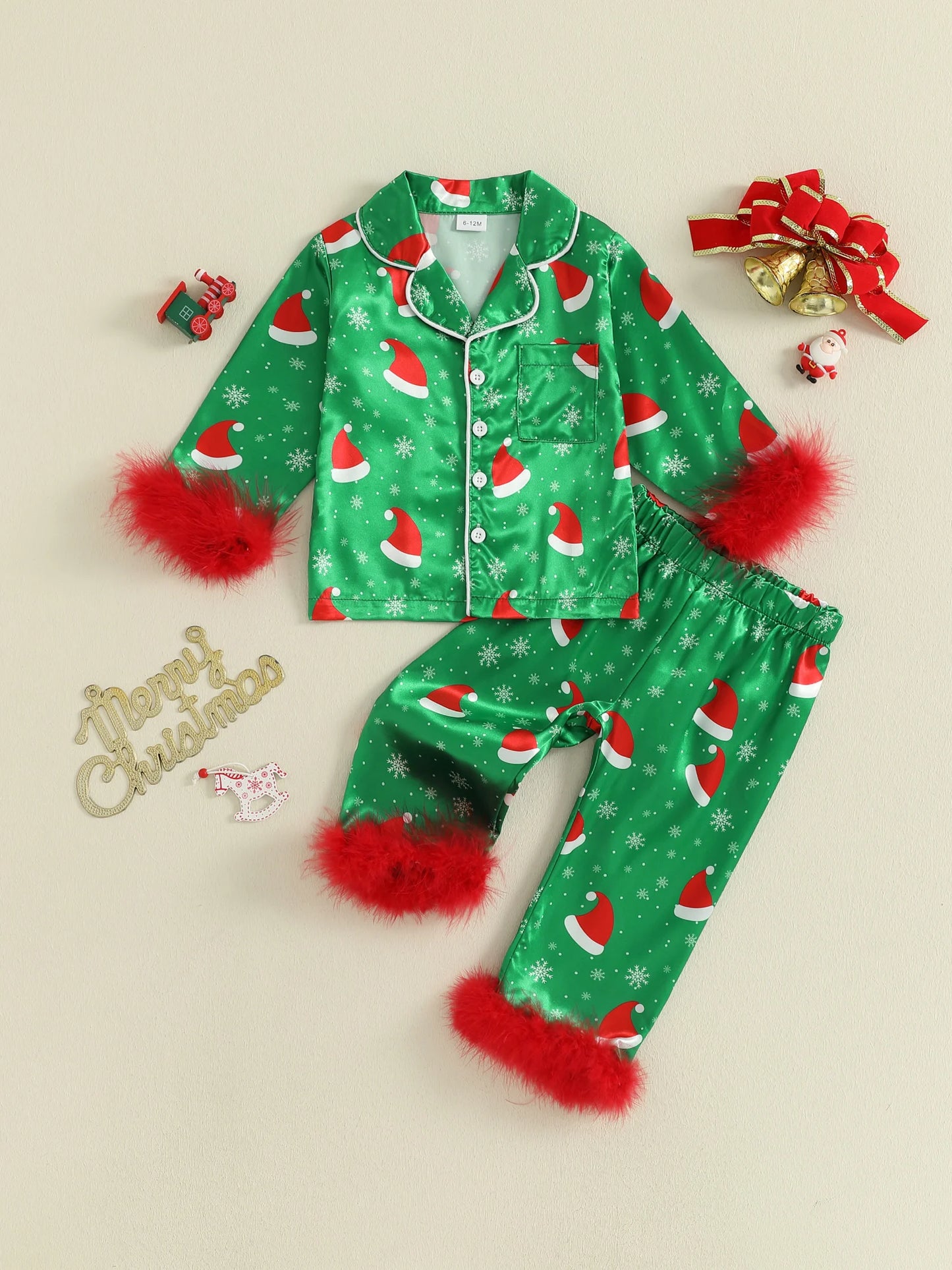 Kids Christmas Pajama Set 2 Piece Button Down Top And Pants