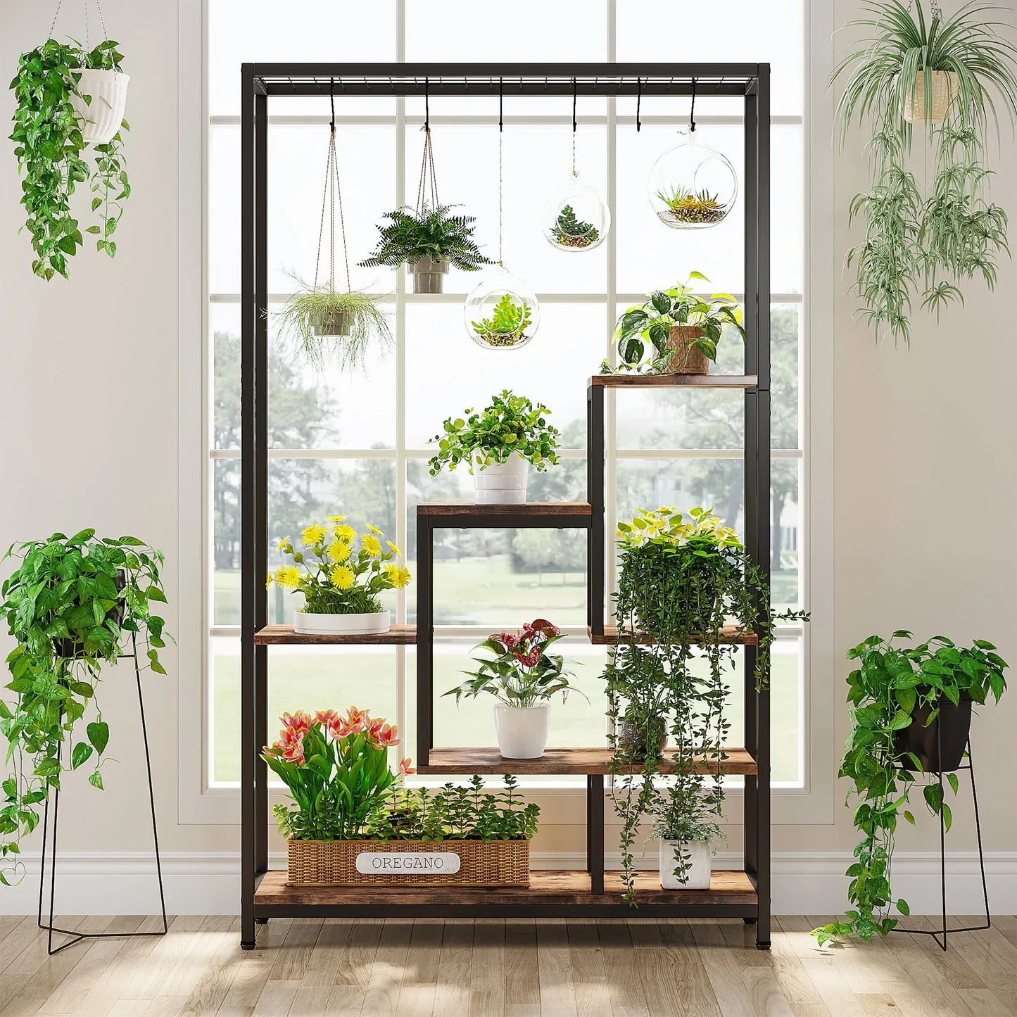 Tribesigns 5 Tier Indoor Plant Stand Metal Shelf With Hooks