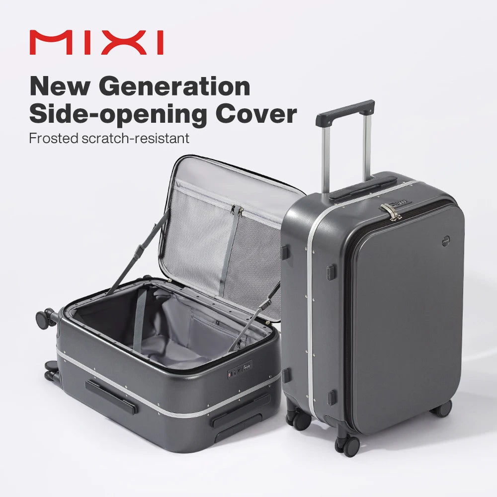Mixi Aluminum Frame Carry On Luggage Front Opening Rolling Suitcase