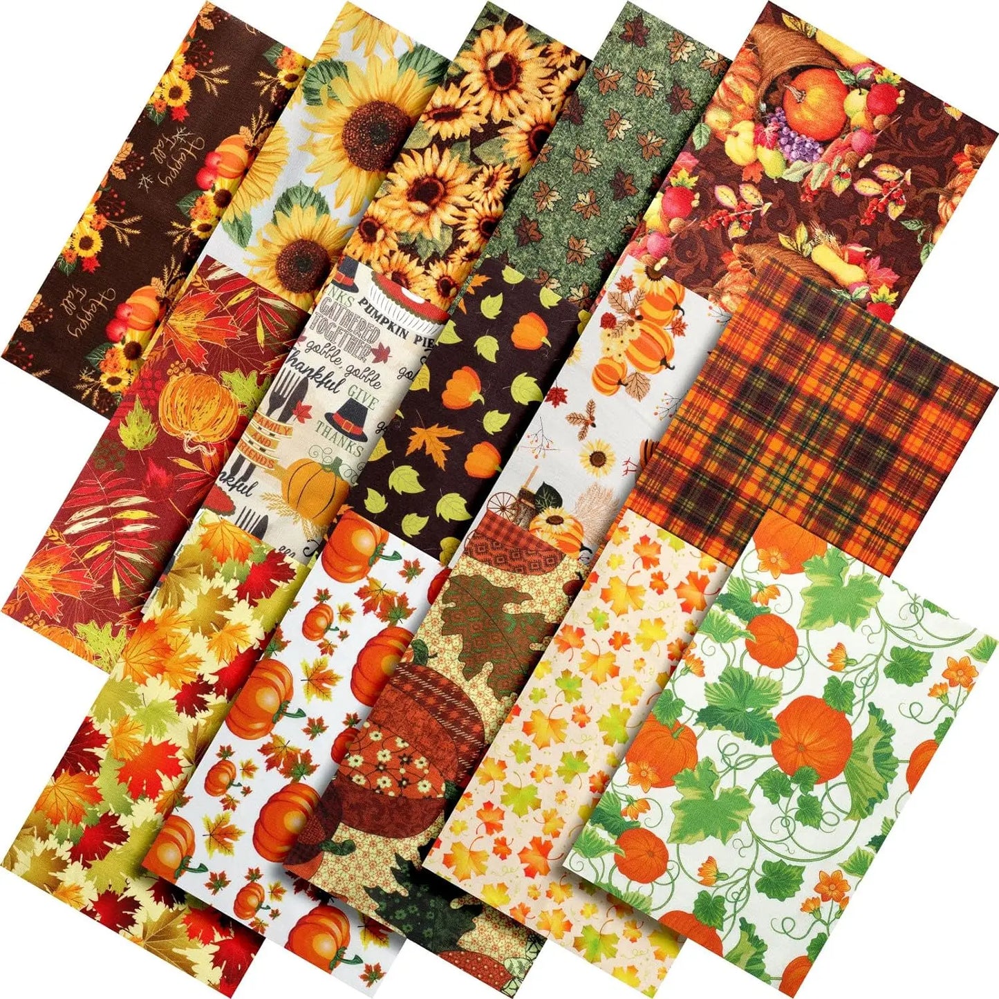25x25cm Cotton Quilting Fabric Bundles, 70pcs Autumn Fall Pumpkin Sunflower Square Patchwork High-quality materials  Wide Application