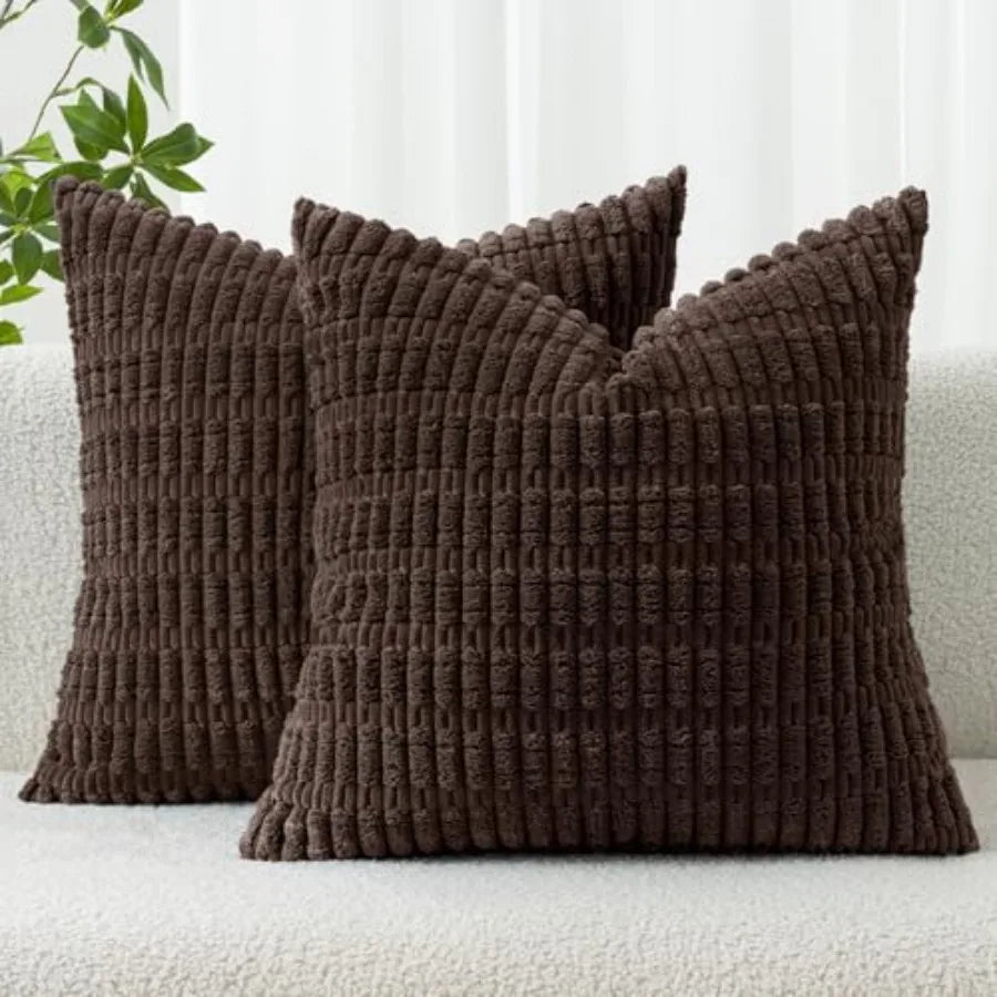 Pack of 2 Corduroy Decorative Throw Pillow Covers 18x18 Inch Soft Boho Striped Pillow Covers Modern Farmhouse Home Decor for So