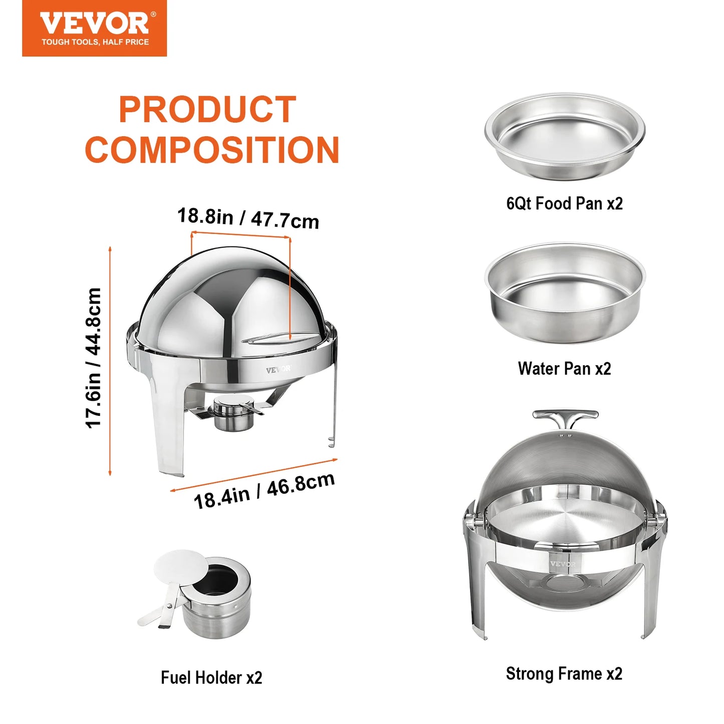 SucceBuy Roll Top Chafing Dish Buffet Set 2 Pack Stainless Steel Chafer