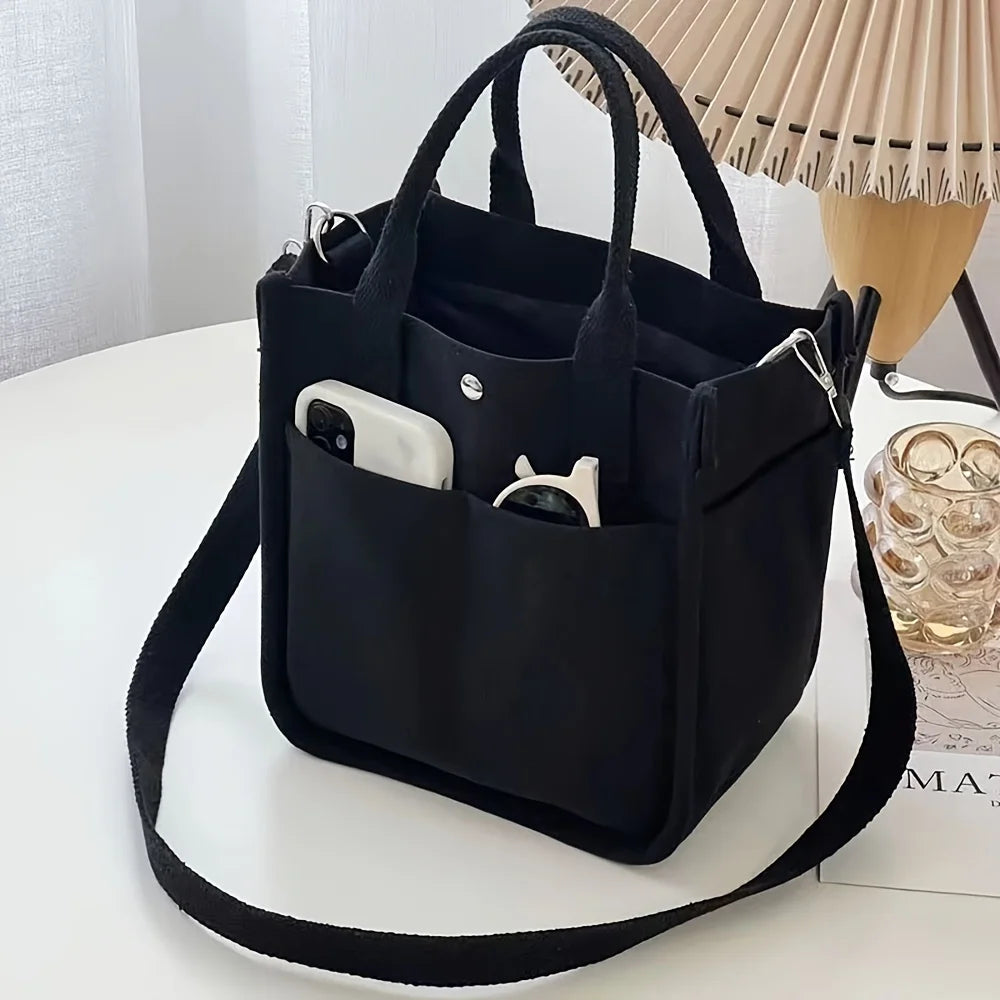 NONECN Small Canvas Tote Bag With Pockets Crossbody For Women