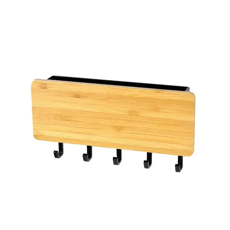 Wall Hanging Bamboo Key Organizer With 6 Hooks For Home