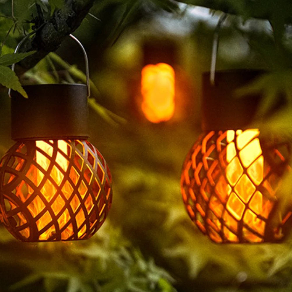 APWIKOGER 4Pc Solar Lanterns Patio Flickering Flame LED Hanging Lights