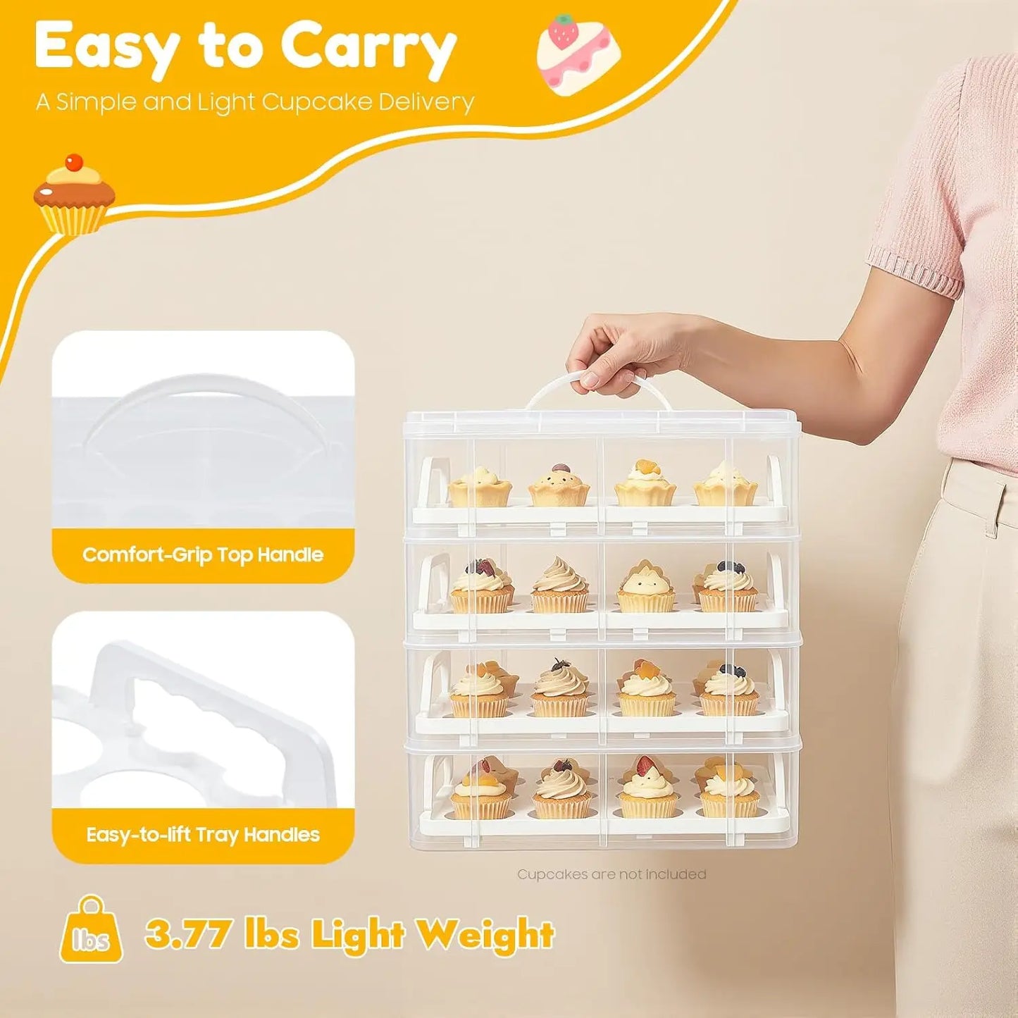 Bymaocar Four Tier Stacking Cupcake Carrier For Desserts