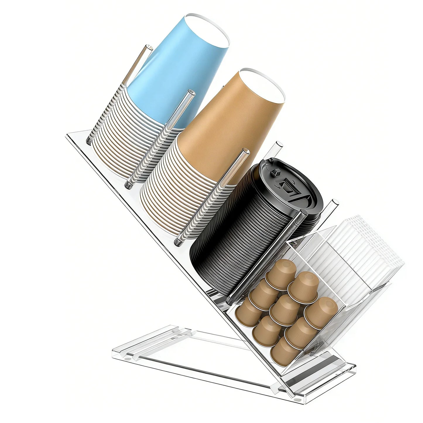 Acrylic Coffee Cup Holder Adjustable Disposable Cup Organizer for Coffee Bar Office Counter with Straw Pod Storage coffee pod and straw storage organizer