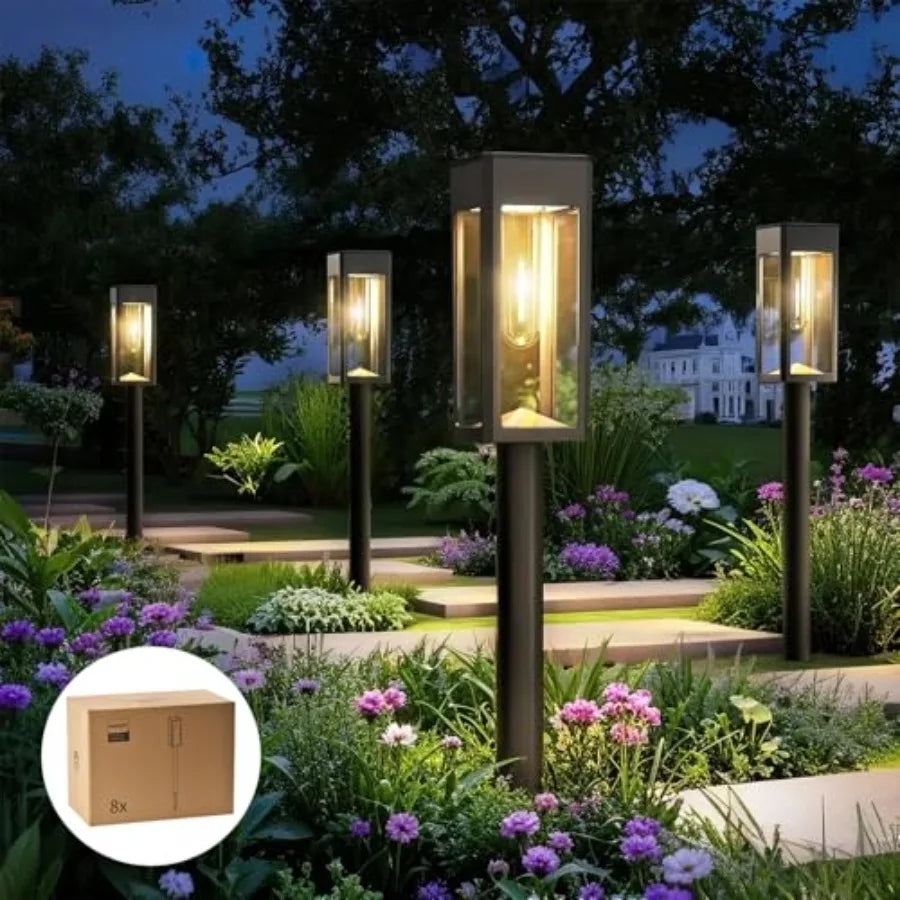 8 Packs Solar Pathway Lights Outdoor, Glass Metal Led Garden Landscape Lightings, 3000K Warm White, Waterproof for Decor Yard,