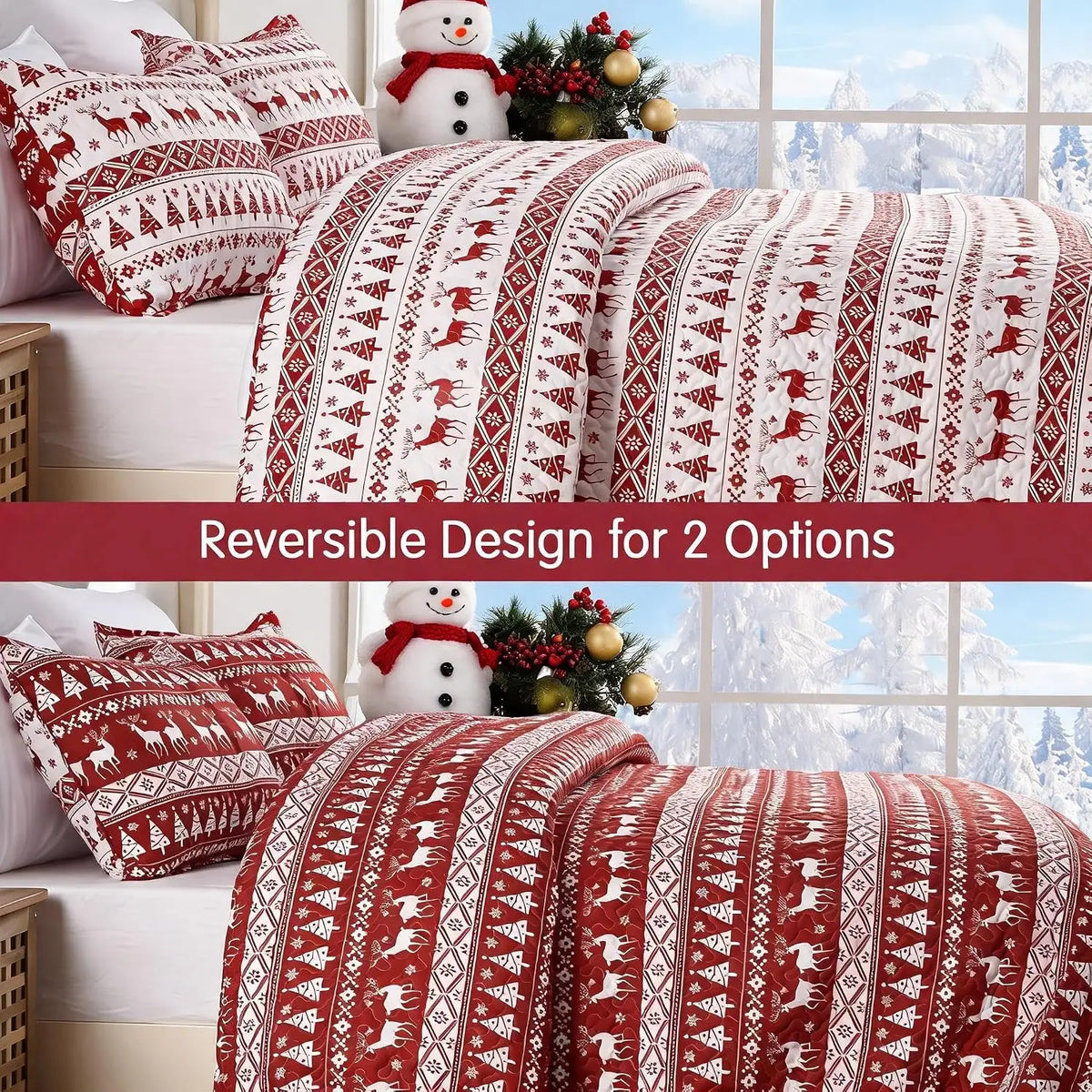 Christmas Snowflake Fleece Quilt Set With Soft Warm Bedding Blankets