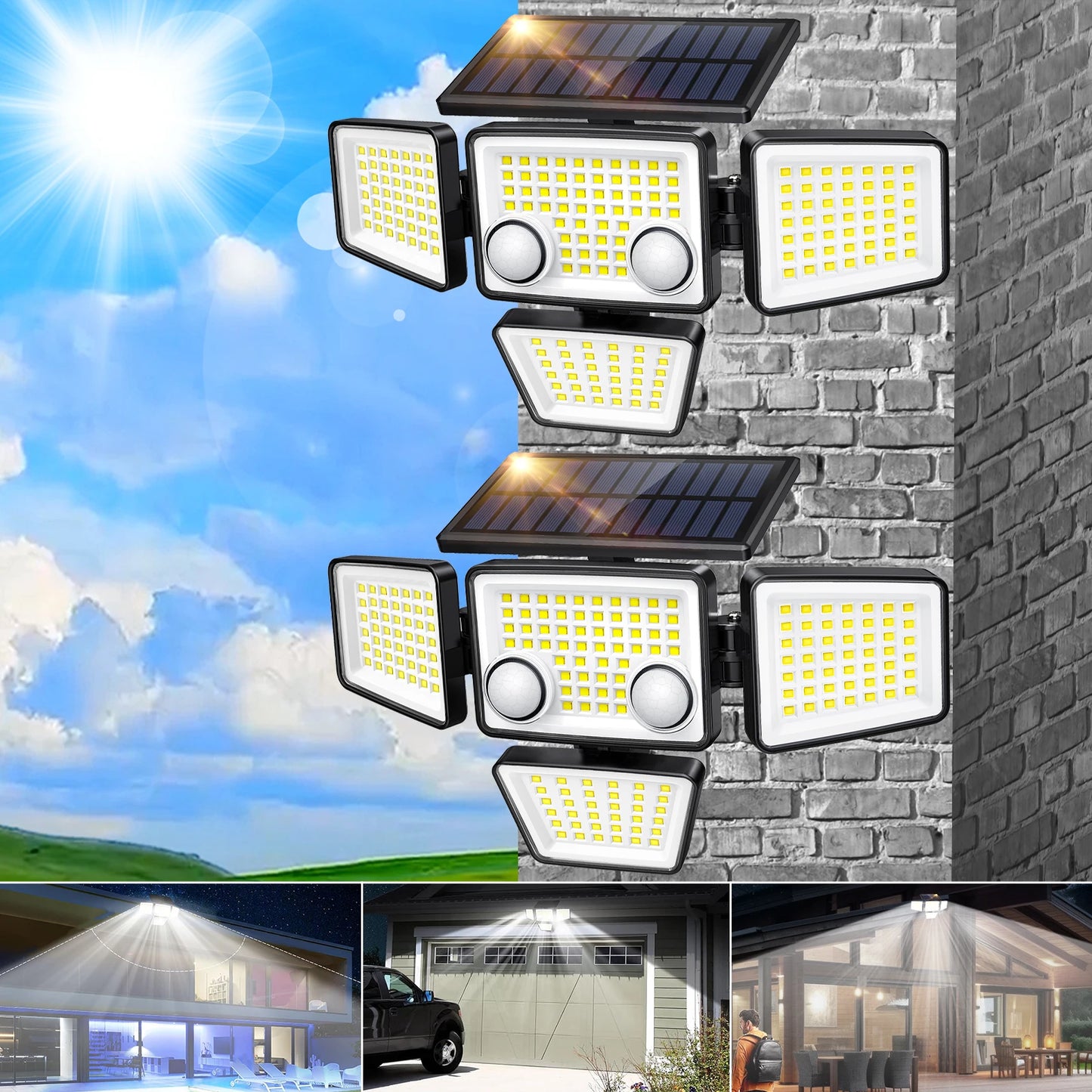 SZRSTH Outdoor Solar Lights 2 Pack IP65 Motion Sensor
