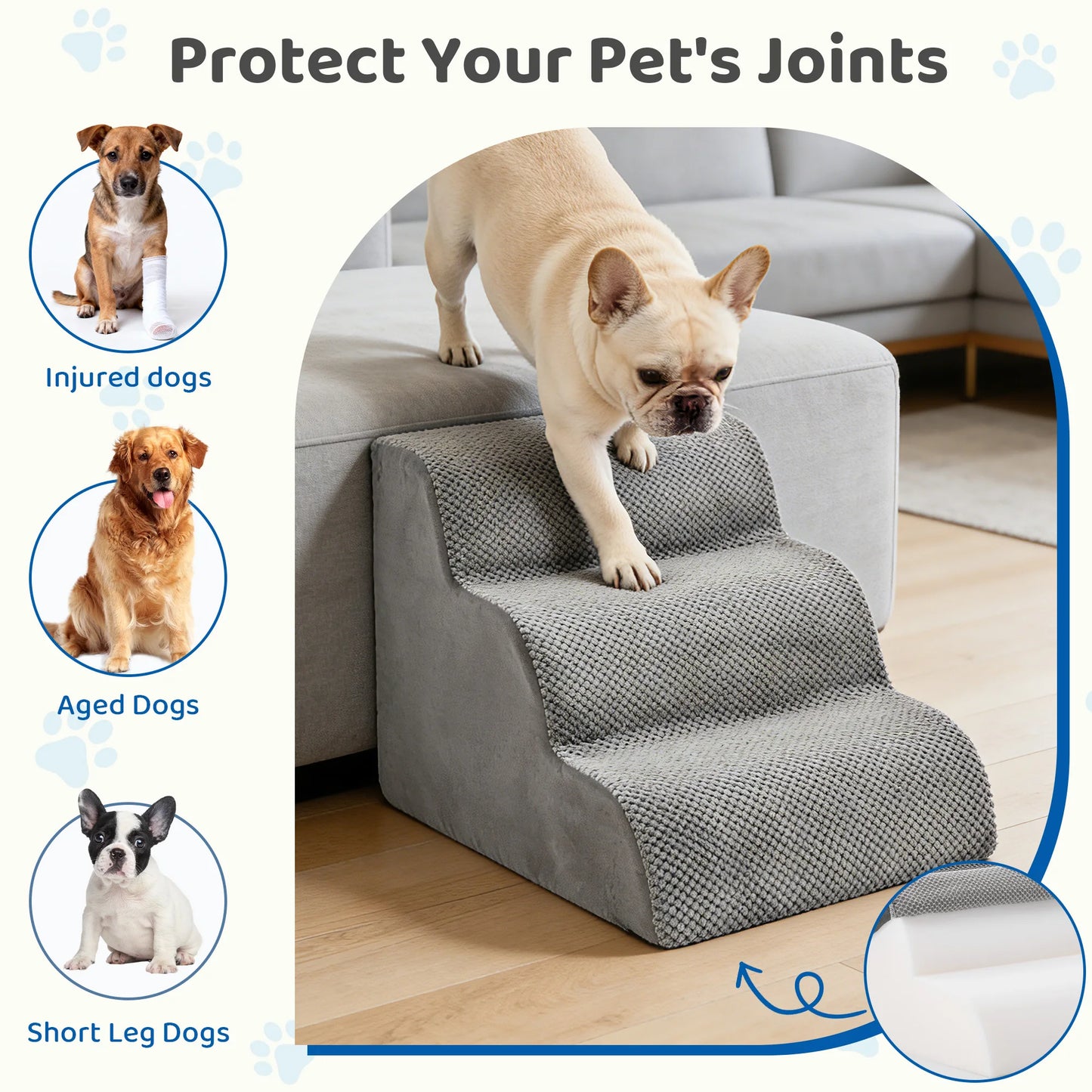 Jhk Premium Curved High Density Foam Pet Dog Stair Ramp