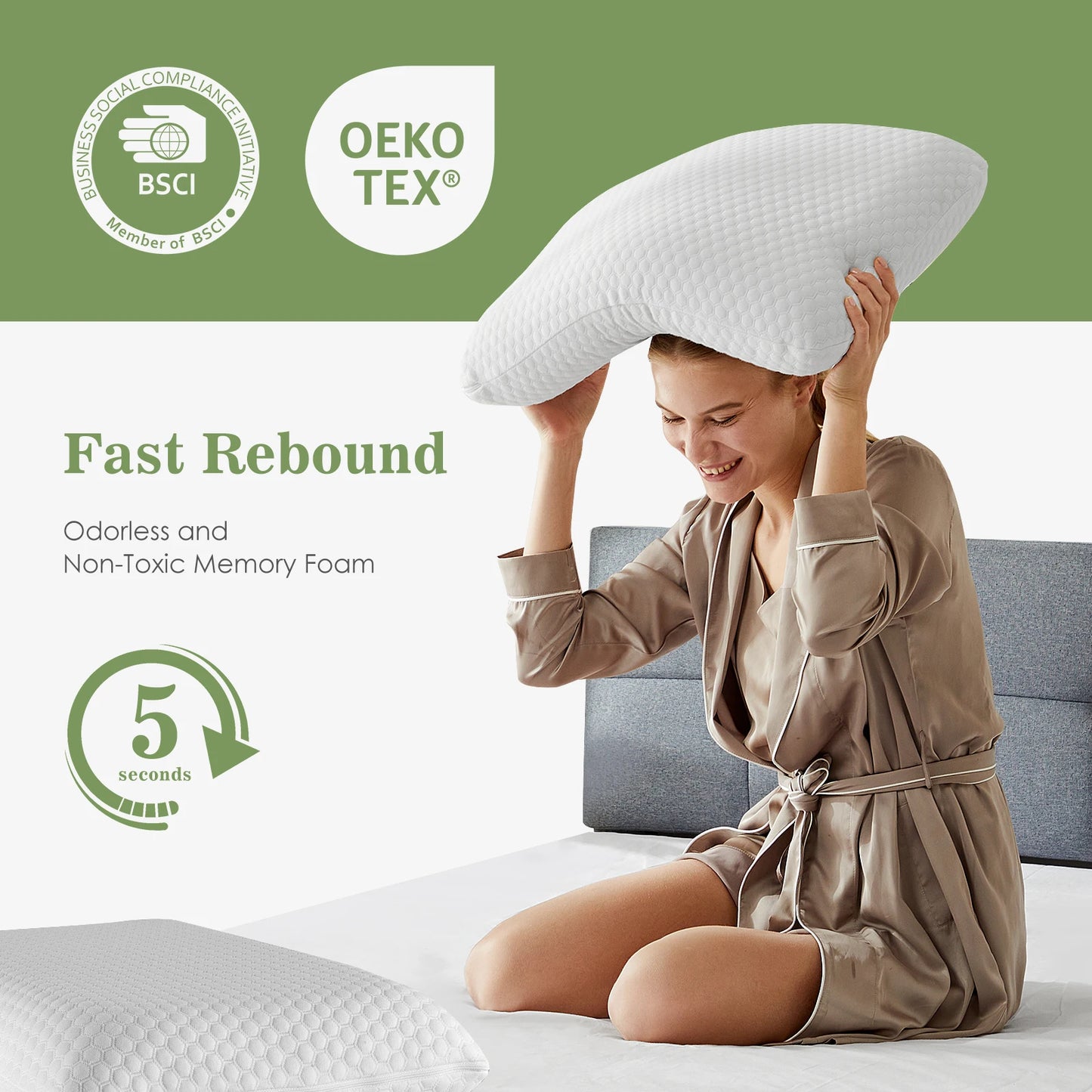 JHK 2-Piece Memory Foam Pillows With Ventilated Removable Covers