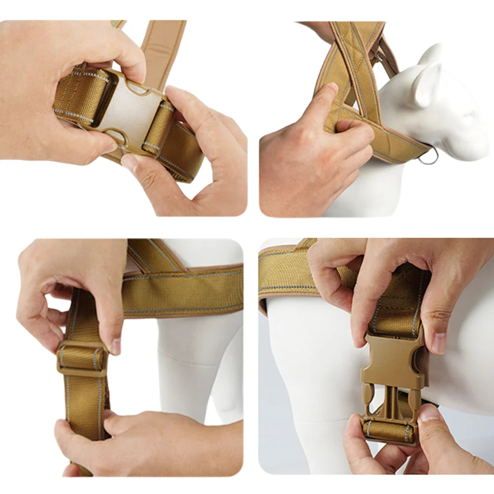 Tactical Anti Pull Dog Harness 1000D Nylon Adjustable For Large Dogs Reflective