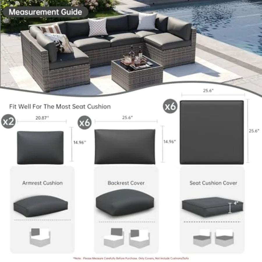 14pcs Patio Cushion Covers Replacement, Waterproof Outdoor Furniture Cushion Covers with Zipper and Non-Slip Bottom, Patio Sofa