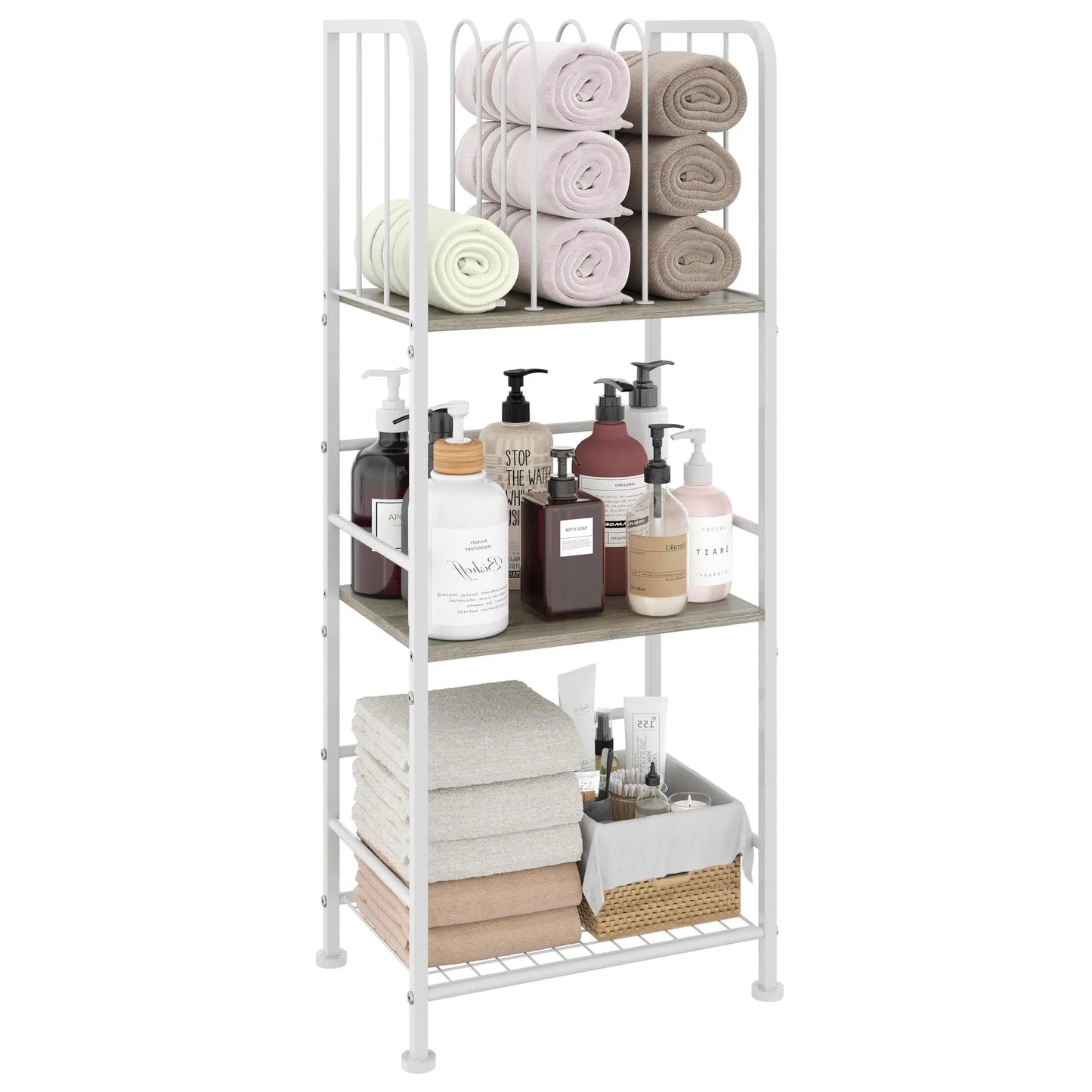 XIUWO Free Standing 3-Tier M-Shaped Towel Rack With Detachable Dividers