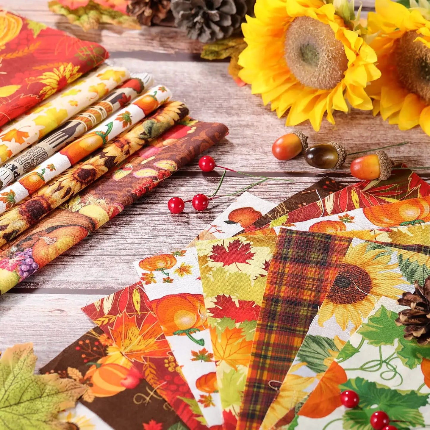 25x25cm Cotton Quilting Fabric Bundles, 70pcs Autumn Fall Pumpkin Sunflower Square Patchwork High-quality materials  Wide Application