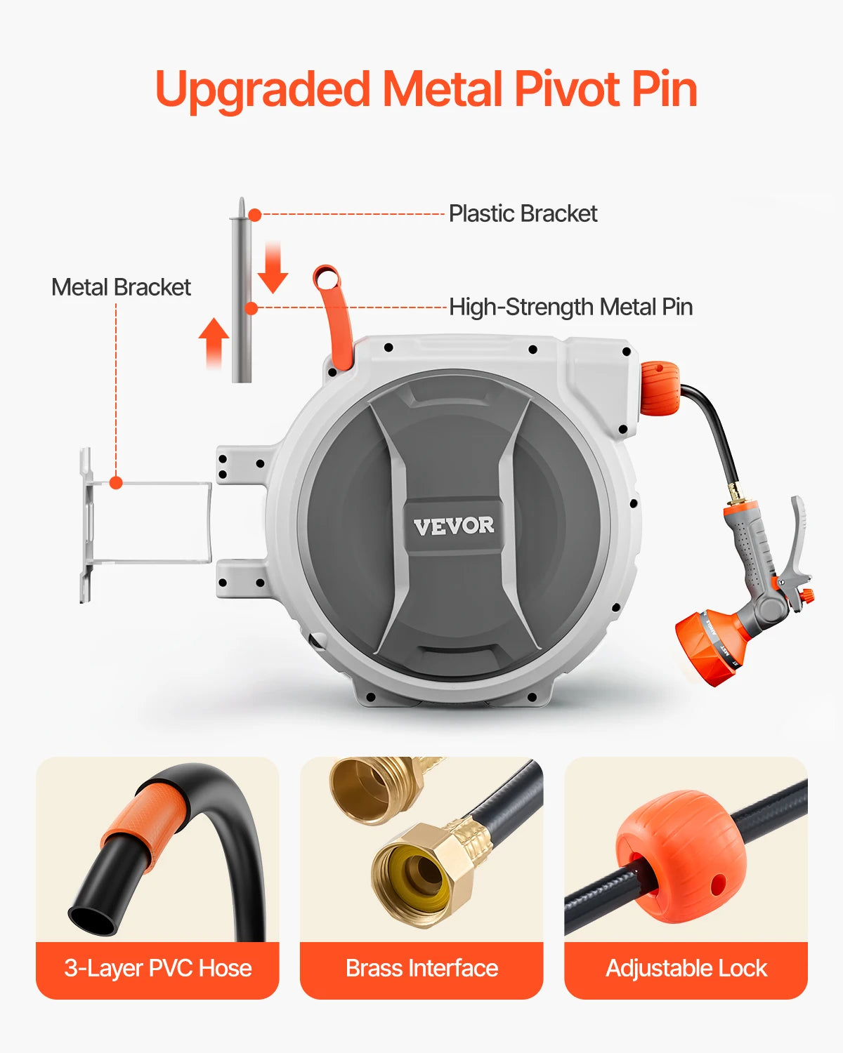Retractable Garden Hose Reel Wall Mounted 9 Pattern Nozzle
