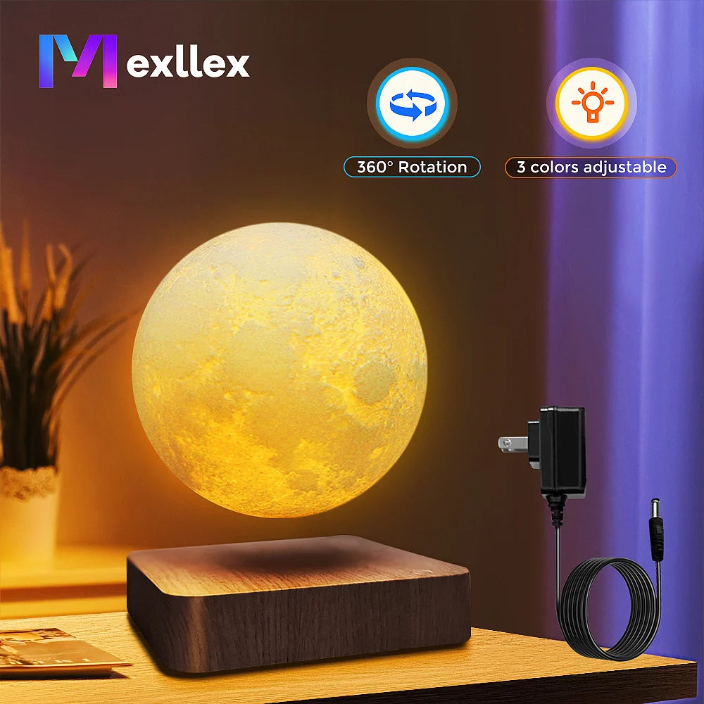 Mexllex Magnetic Floating Moon Lamp LED Night Light Wooden Base