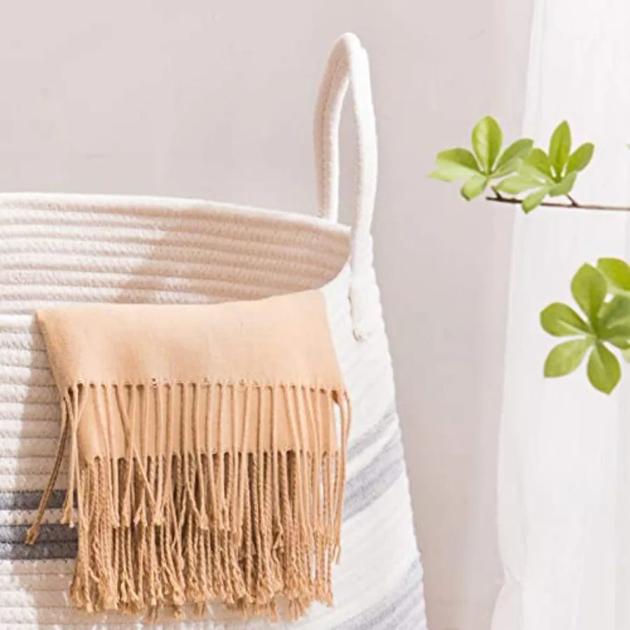 Cotton Rope Laundry Hamper by, 105L - Woven Collapsible Laundry Basket - Clothes Storage Basket for Blankets organizing, Bedroo