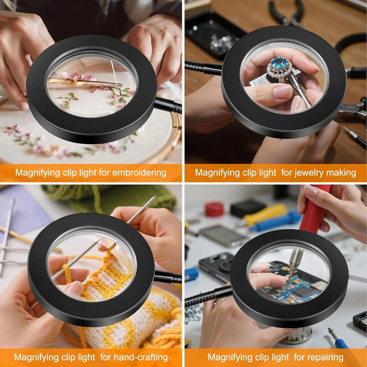 DUMILOO LED Clip On Magnifying Lamp With 5X Lens Gooseneck