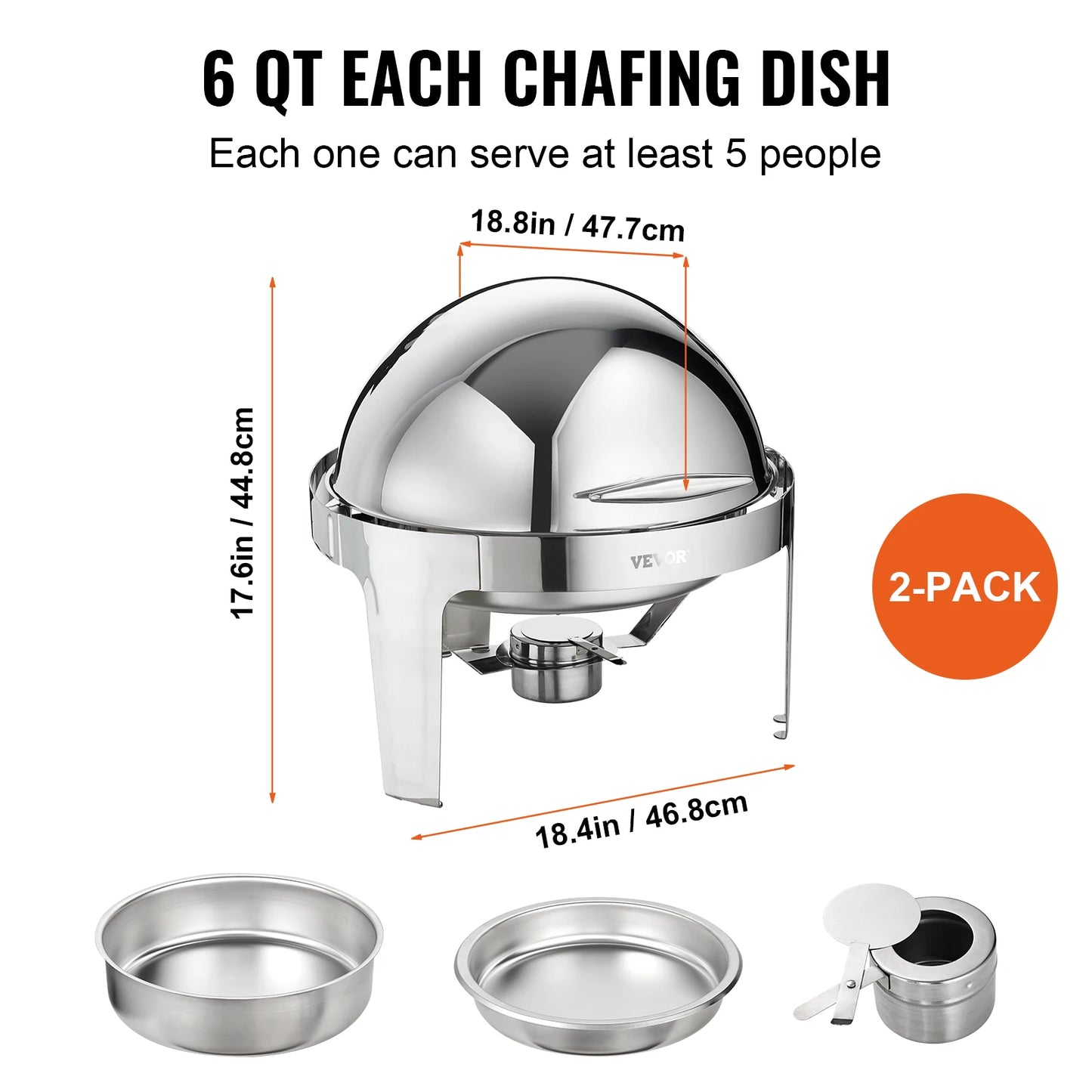 SucceBuy Roll Top Chafing Dish Buffet Set 2 Pack Stainless Steel Chafer