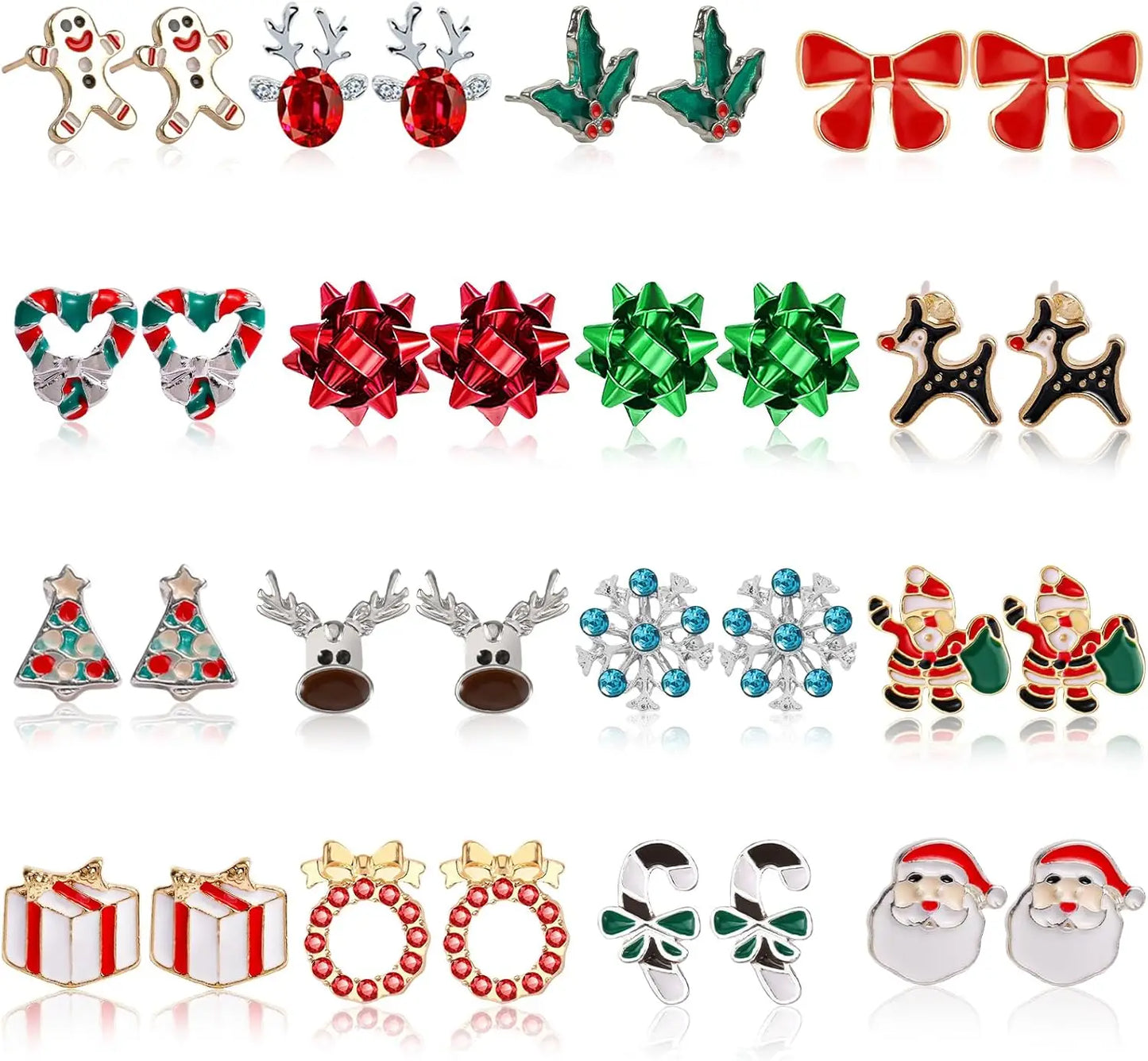 NONECN Christmas Earrings For Women Set Dangle Snowflake Bow Bells