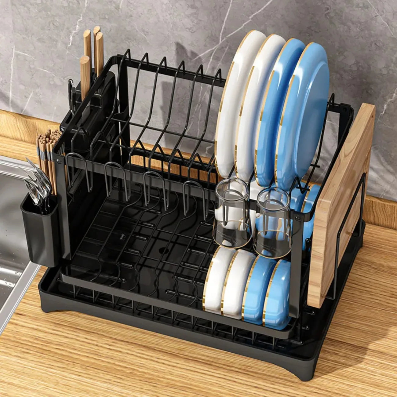 Diamri 2 Tier Rotating Dish Drying Rack With 360 Swivel