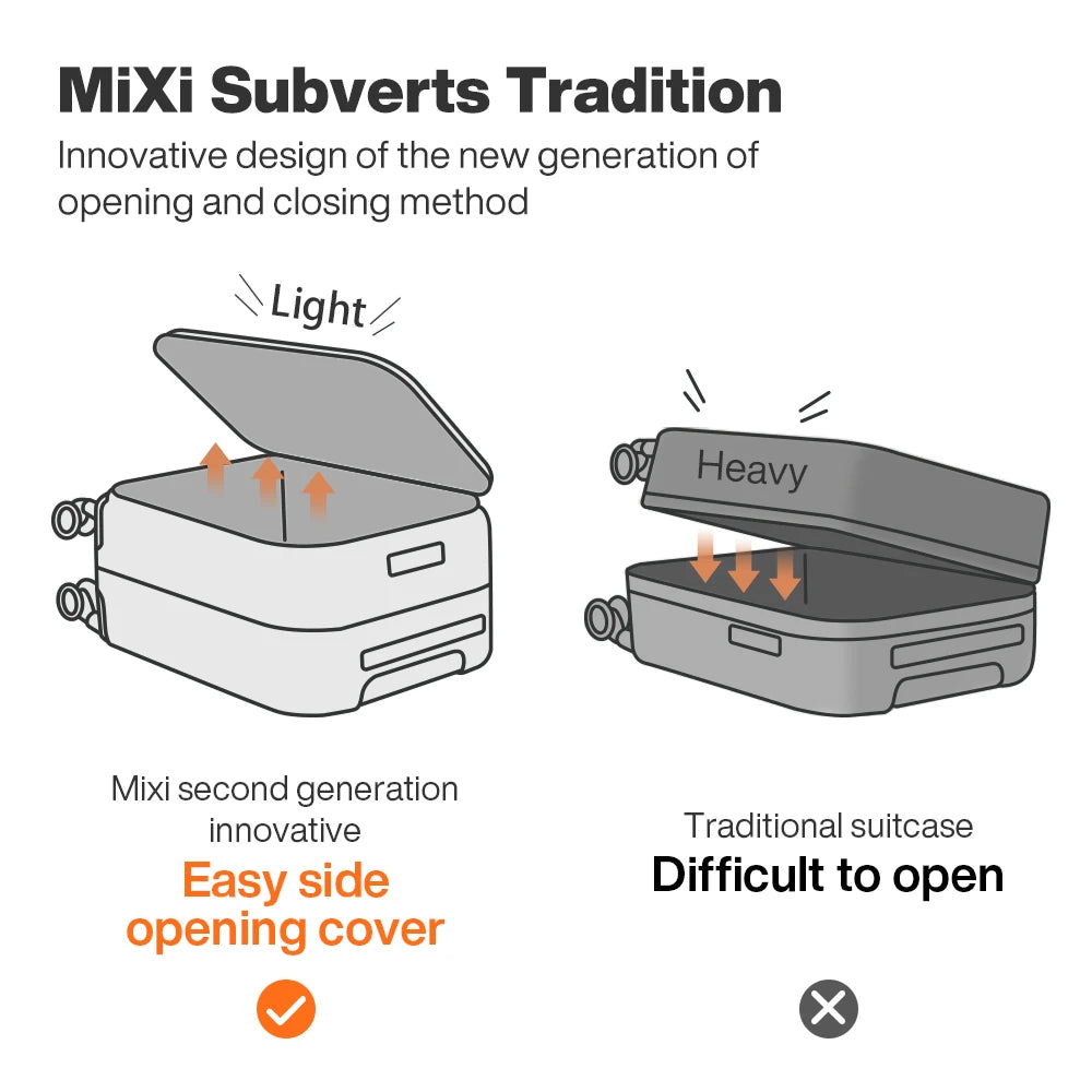 Mixi Front Opening Aluminum Frame Rolling Luggage Carry On Suitcase