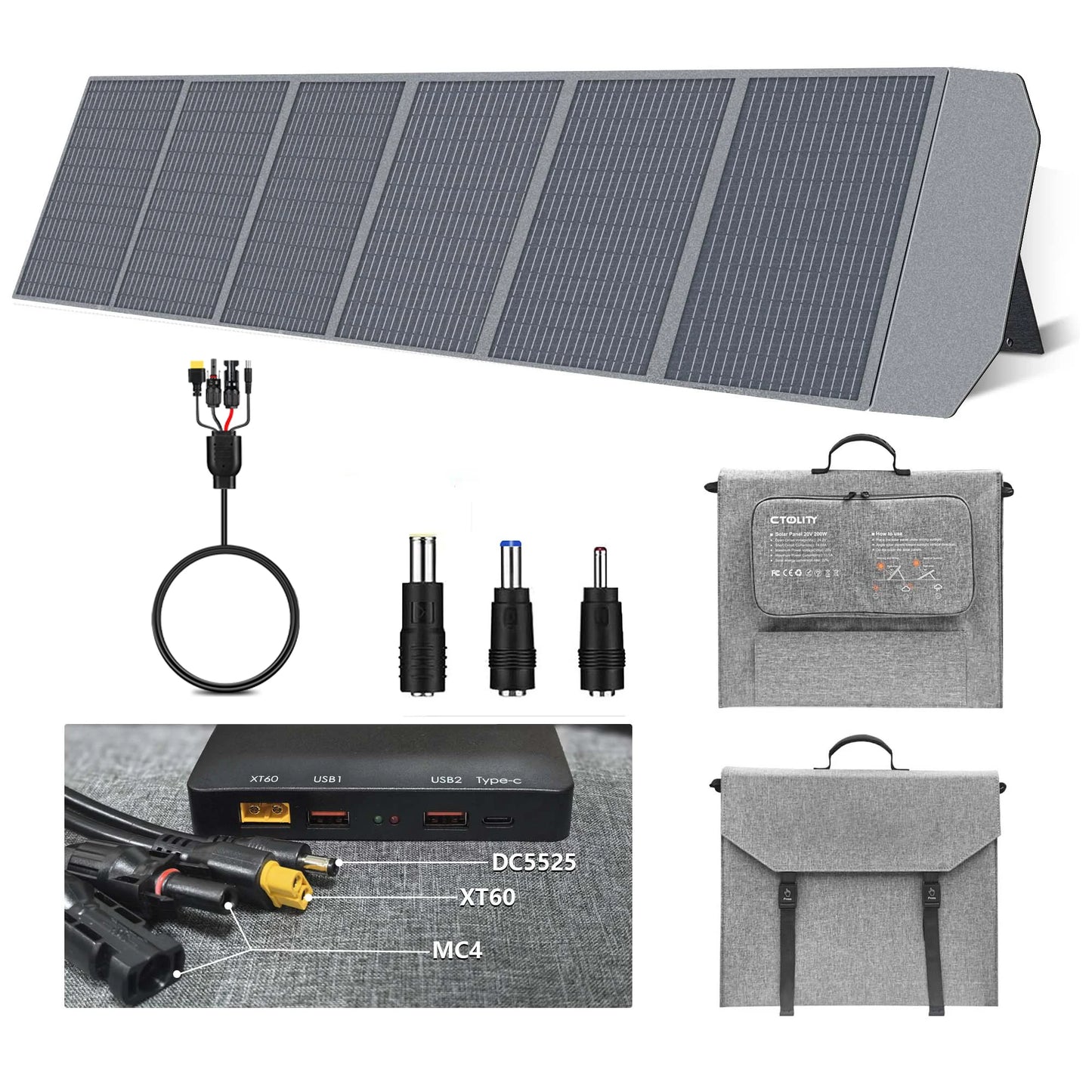 CTOLITY 200W Portable Solar Panel With QC3.0 Type C MPPT