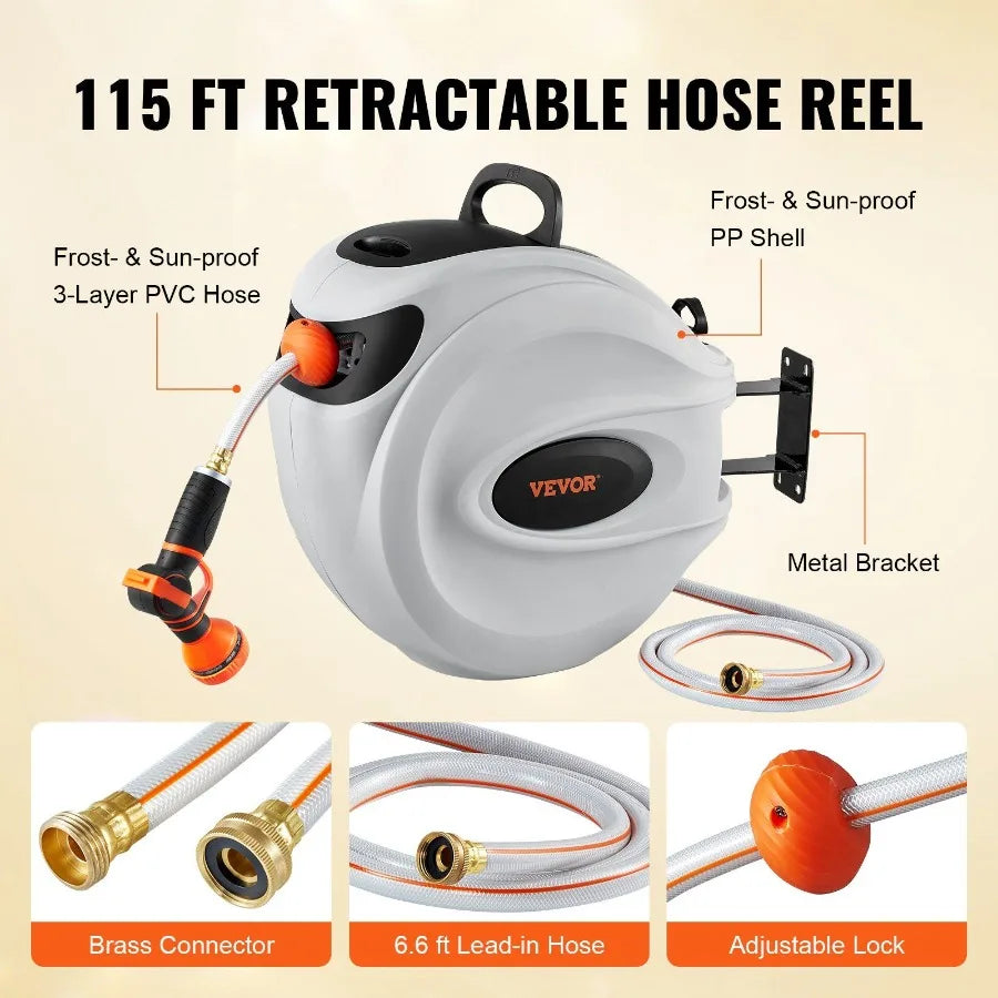 Wall Mounted Retractable Hose Reel With Swivel Bracket Nozzle
