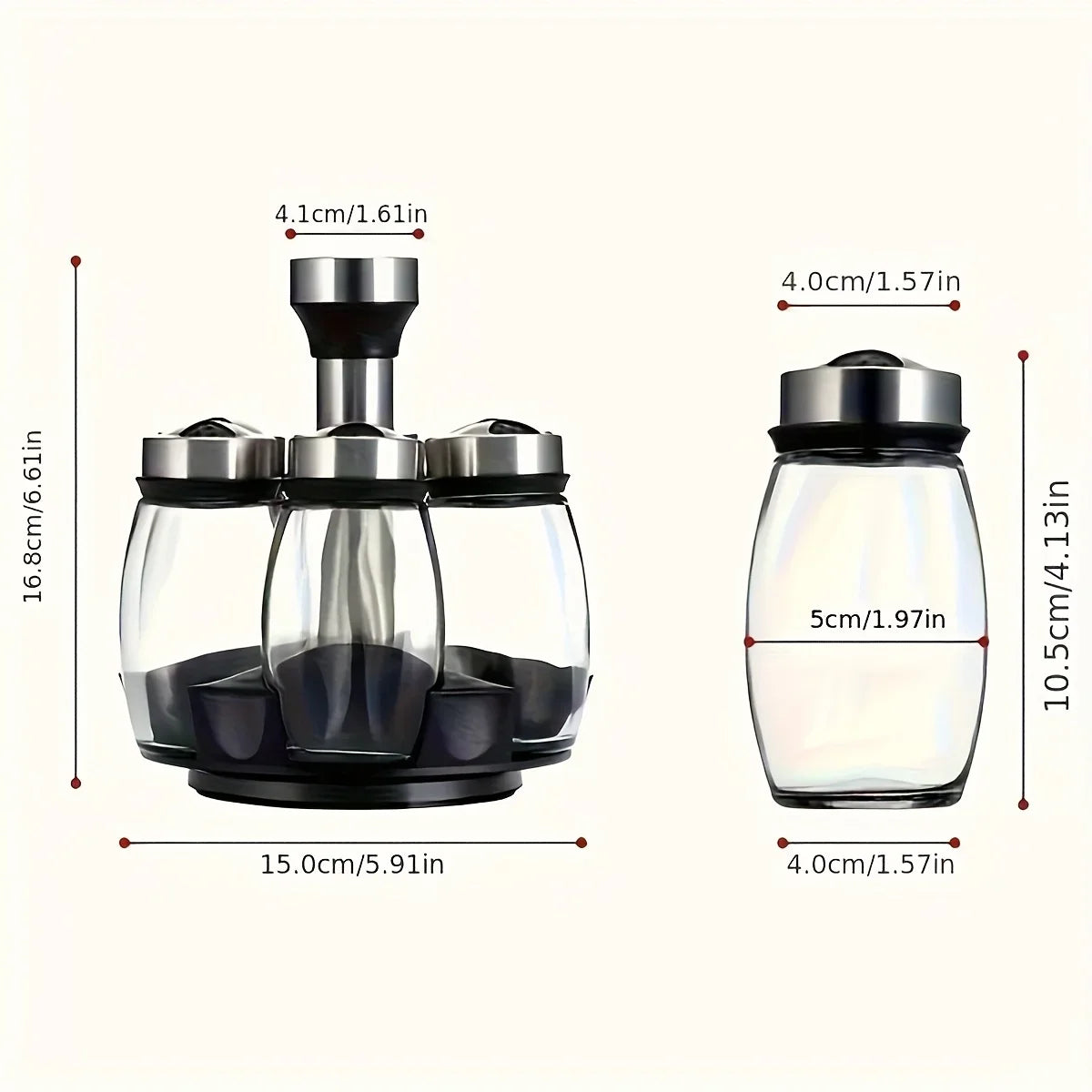 360 Degree Rotation Spice Rack With 6 Glass Spice Jars