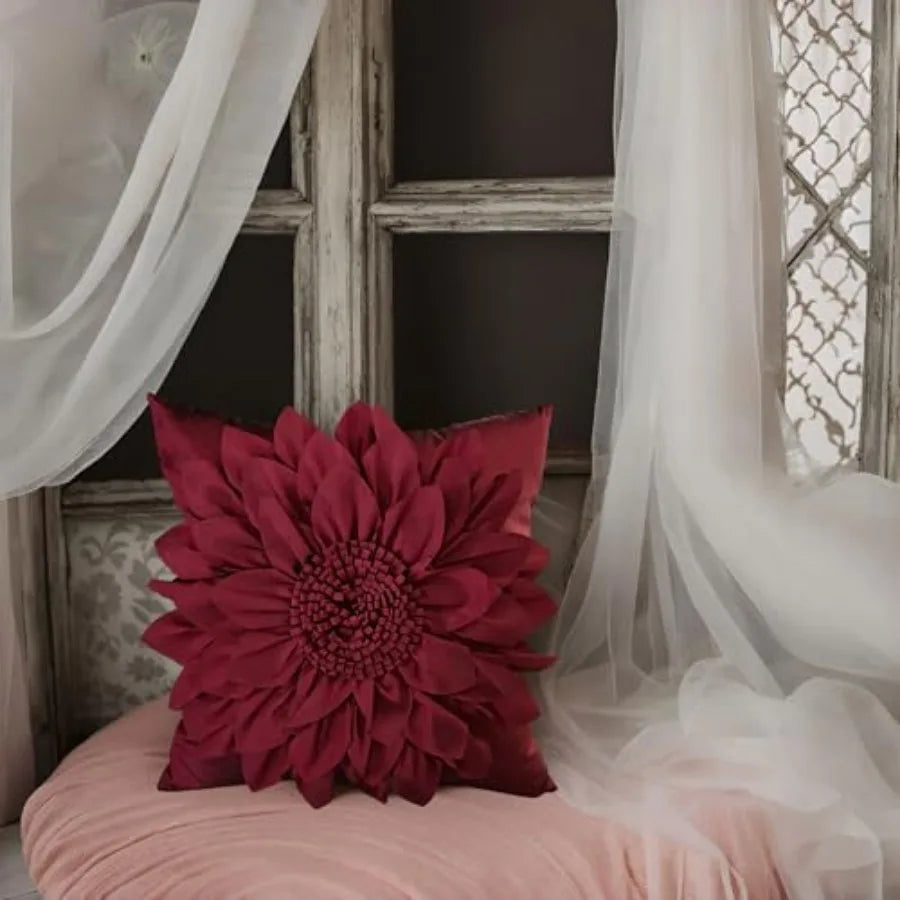 3D Sunflower Decorative Throw Pillow Covers for Bed Sofa Couch Car, Accent Floral Taffeta Cushion Cover, Handmade Pillow Cases
