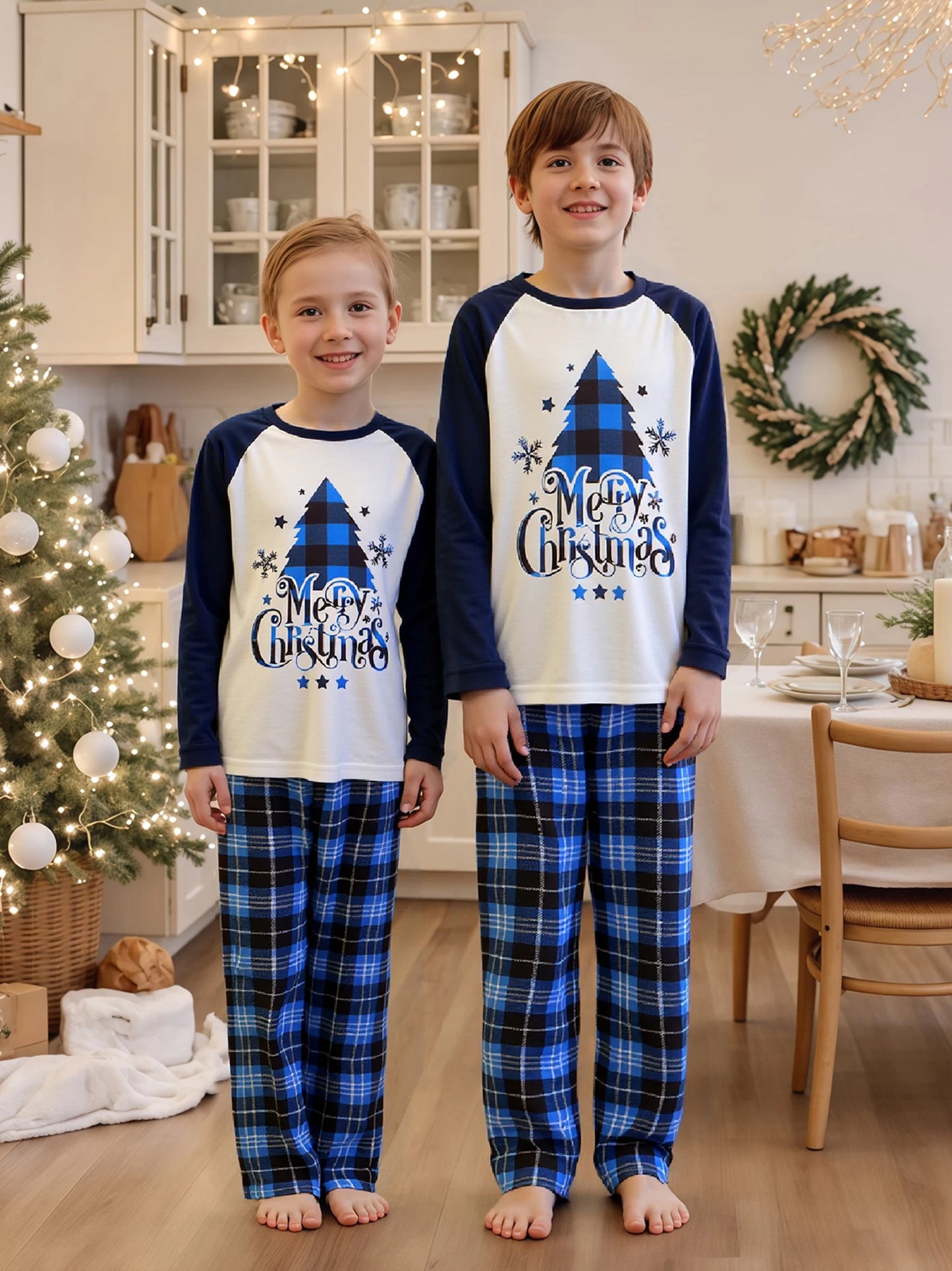 Family Christmas Pajama Set Reindeer Print Cozy Plaid