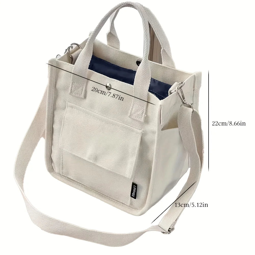 NONECN Small Canvas Tote Bag With Pockets Crossbody For Women
