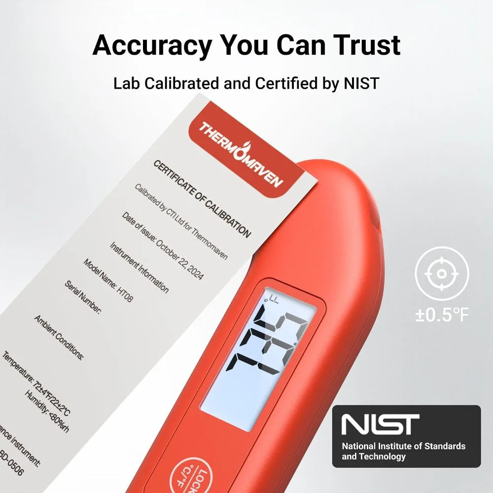 Instant Read Meat Thermometer With 0.5F Accuracy Waterproof Backlit