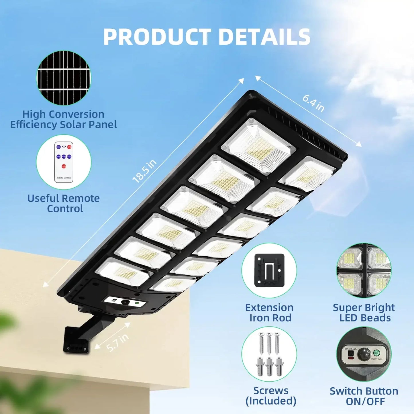 Solar Street Lights Outdoor Motion Sensor LED Parking Lot