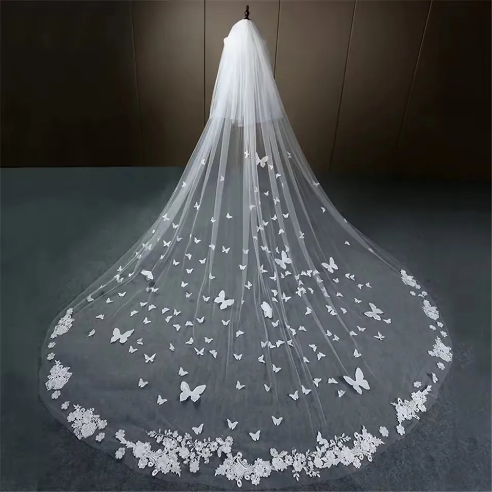 Wedding Veil Cathedral Lace Edge 3D Butterfly Floral Appliques