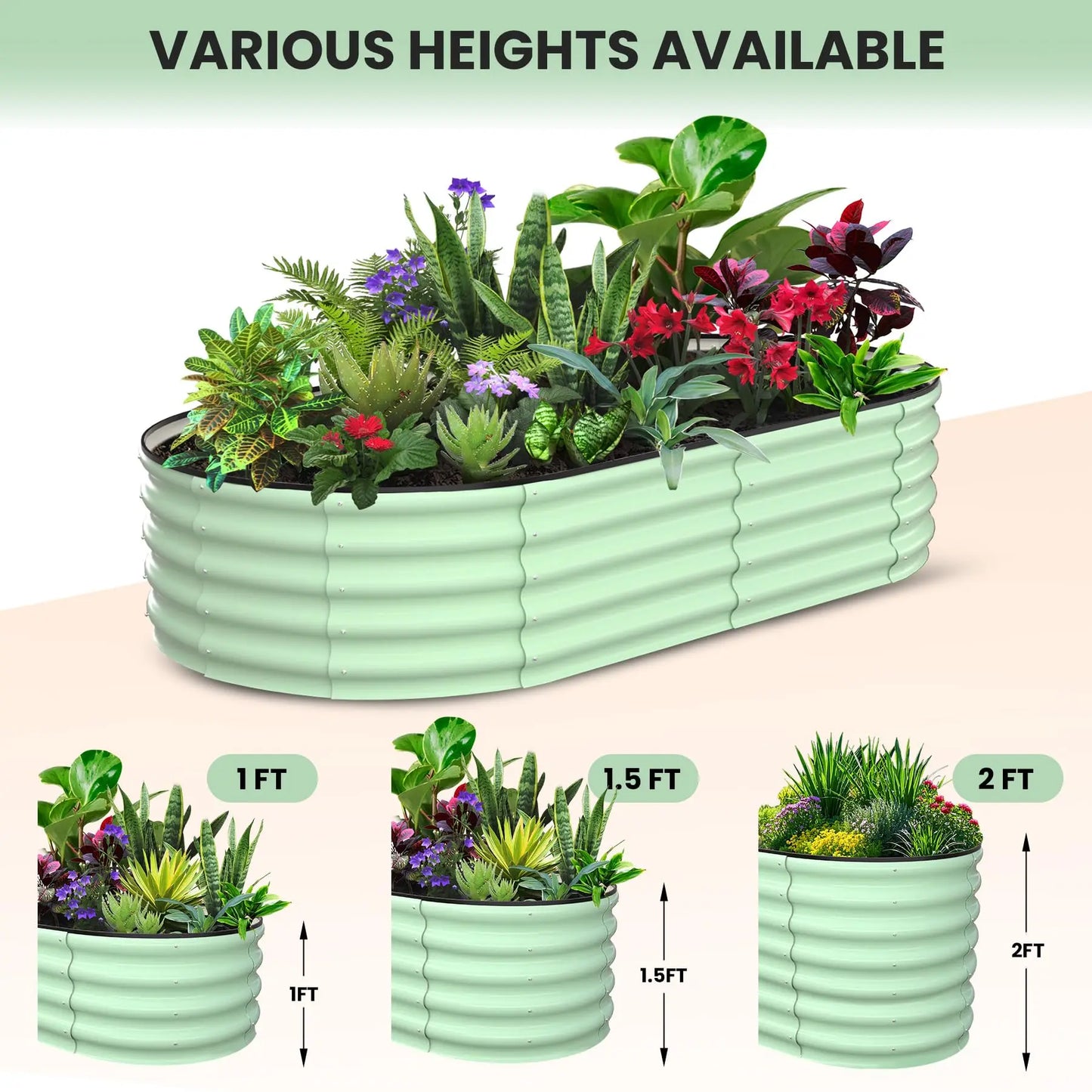 HiMISS Galvanized Steel Raised Garden Bed Two Pack Kit