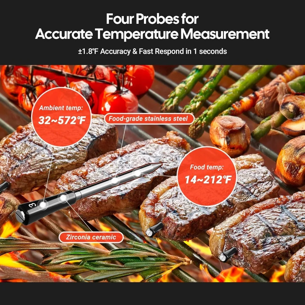 XMSJ Wireless Meat Thermometer With 360 Degree LCD And 4 Probes