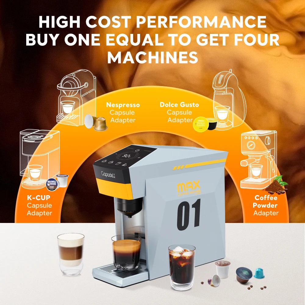 4-in-1 Capsule Coffee Machine Compatible with Dolce Gusto/Nes Capsule Pod/Ground Coffee/K-cup 19Bar Coffee Maker Cafeteria