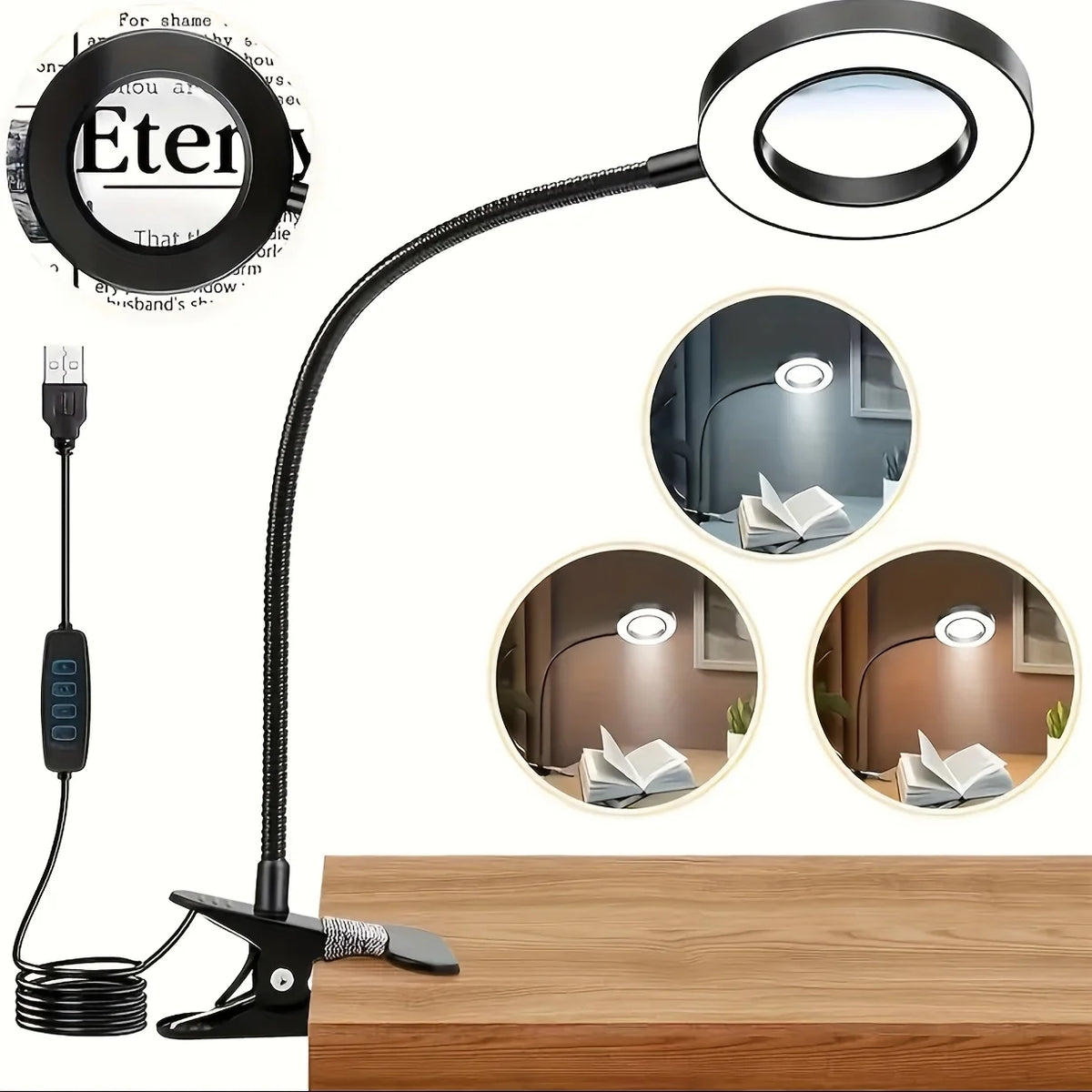 DUMILOO LED Clip On Magnifying Lamp With 5X Lens Gooseneck