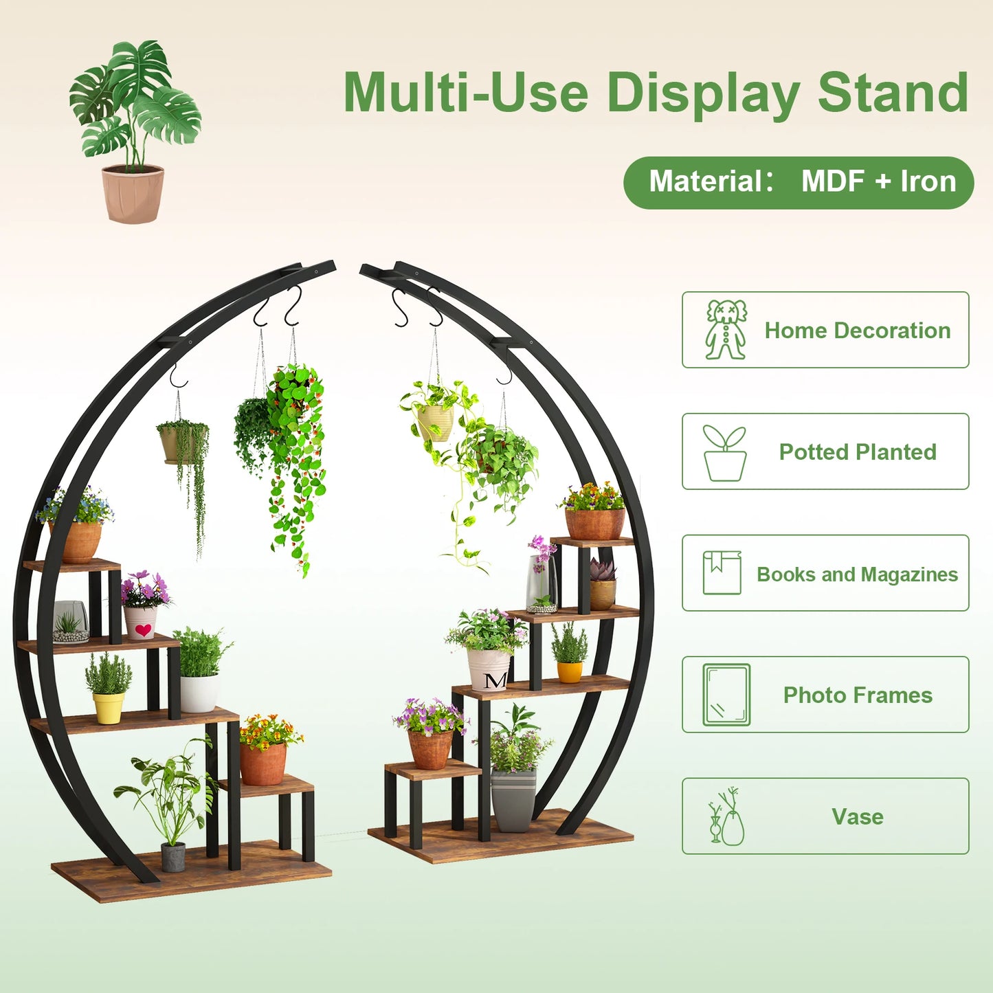 TWISTER.CK 5 Tier Metal Half Moon Plant Stand Indoor Balcony